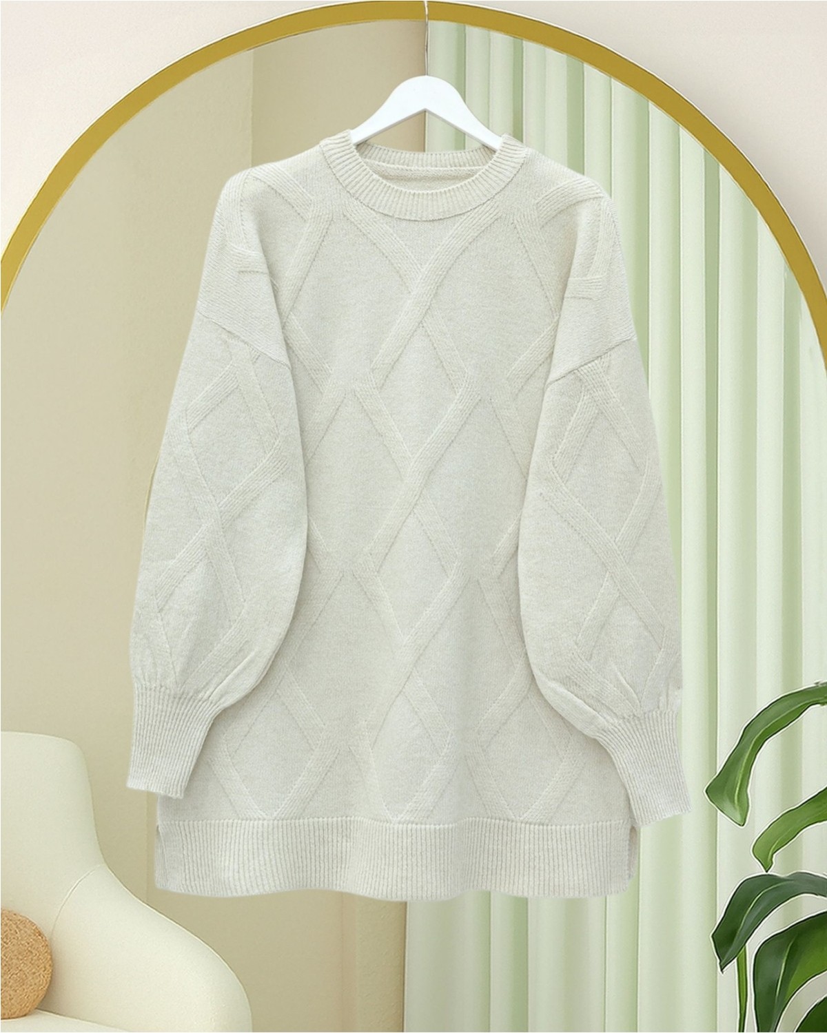 Moda Morfo Baklava Desenli Yumoş Triko Tunik -Gri görsel 3