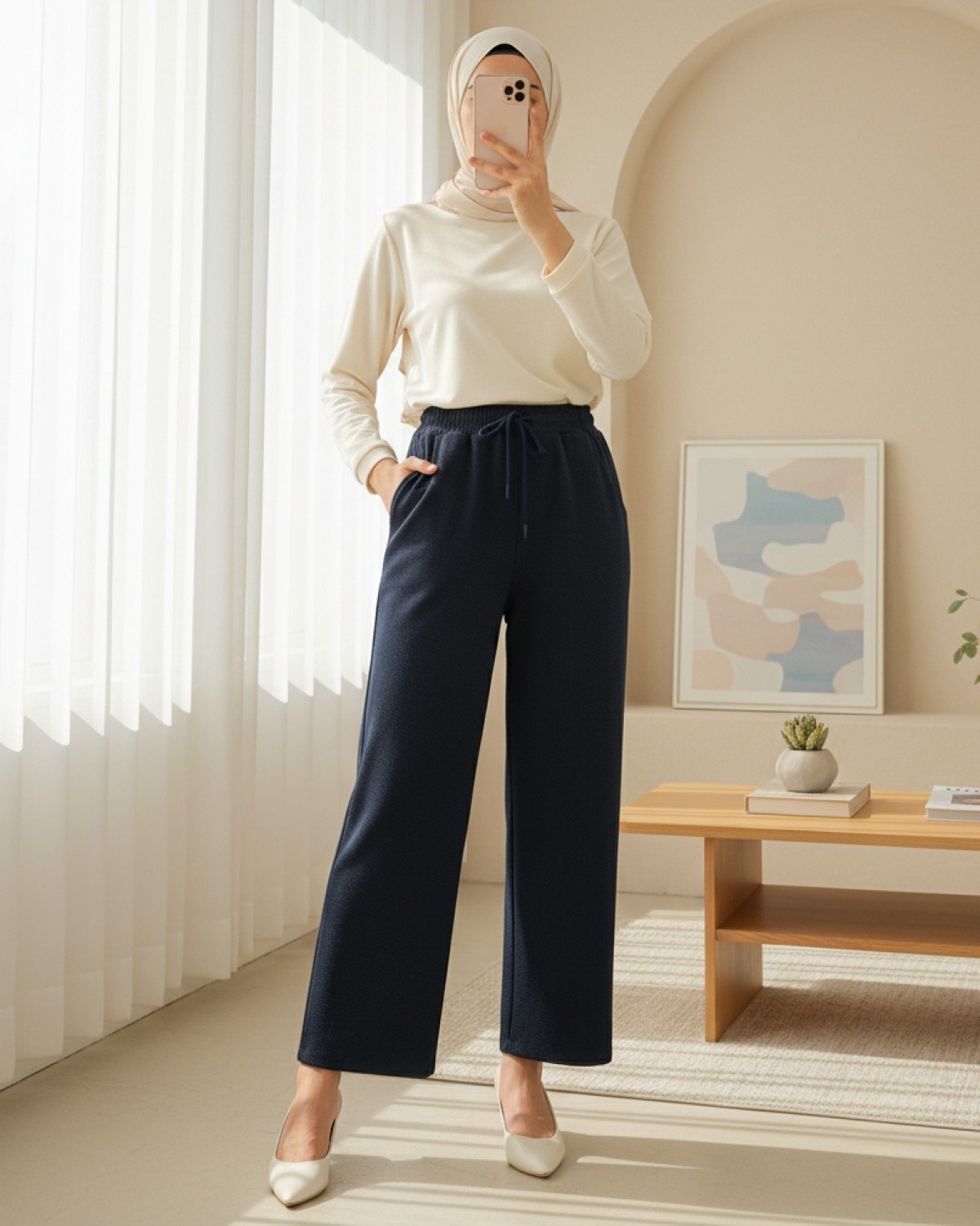 Moda Morfo Cepli Beli Bağcıklı Zra Krep Pantolon -K. Kahve görsel 5