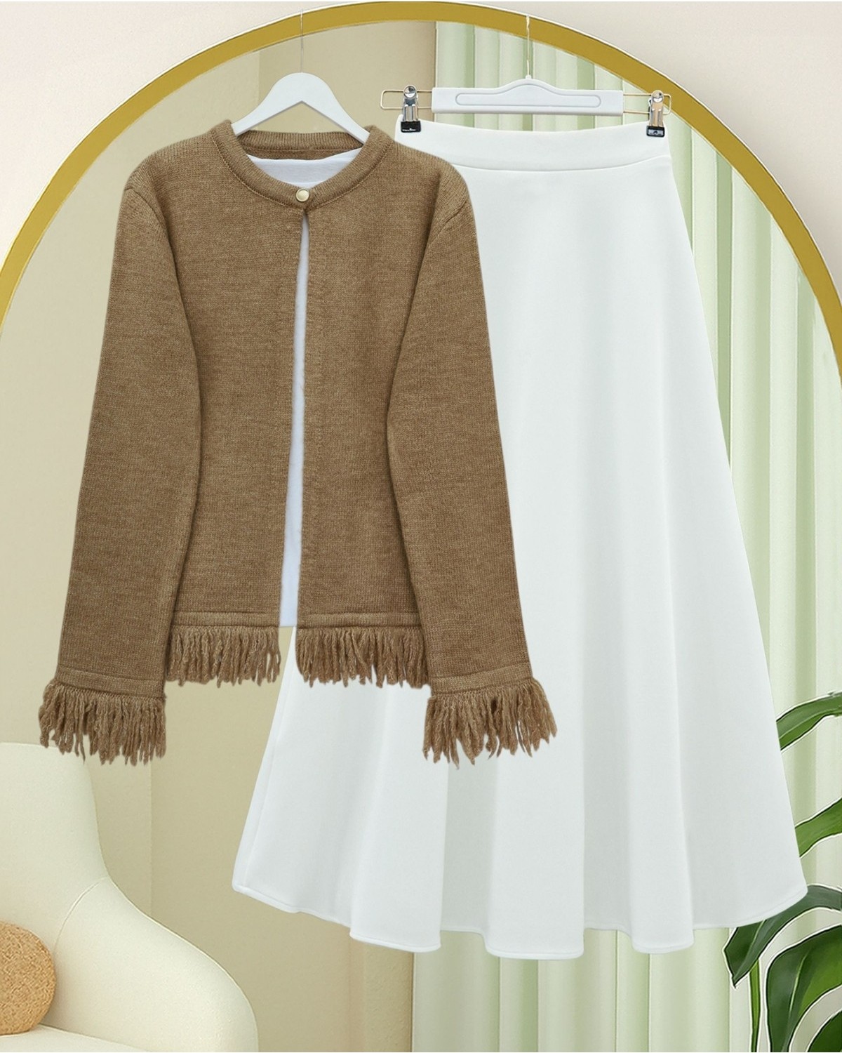 Moda Morfo Tek Düğmeli Saçaklı Yumoş Triko Hırka -Füme görsel 3