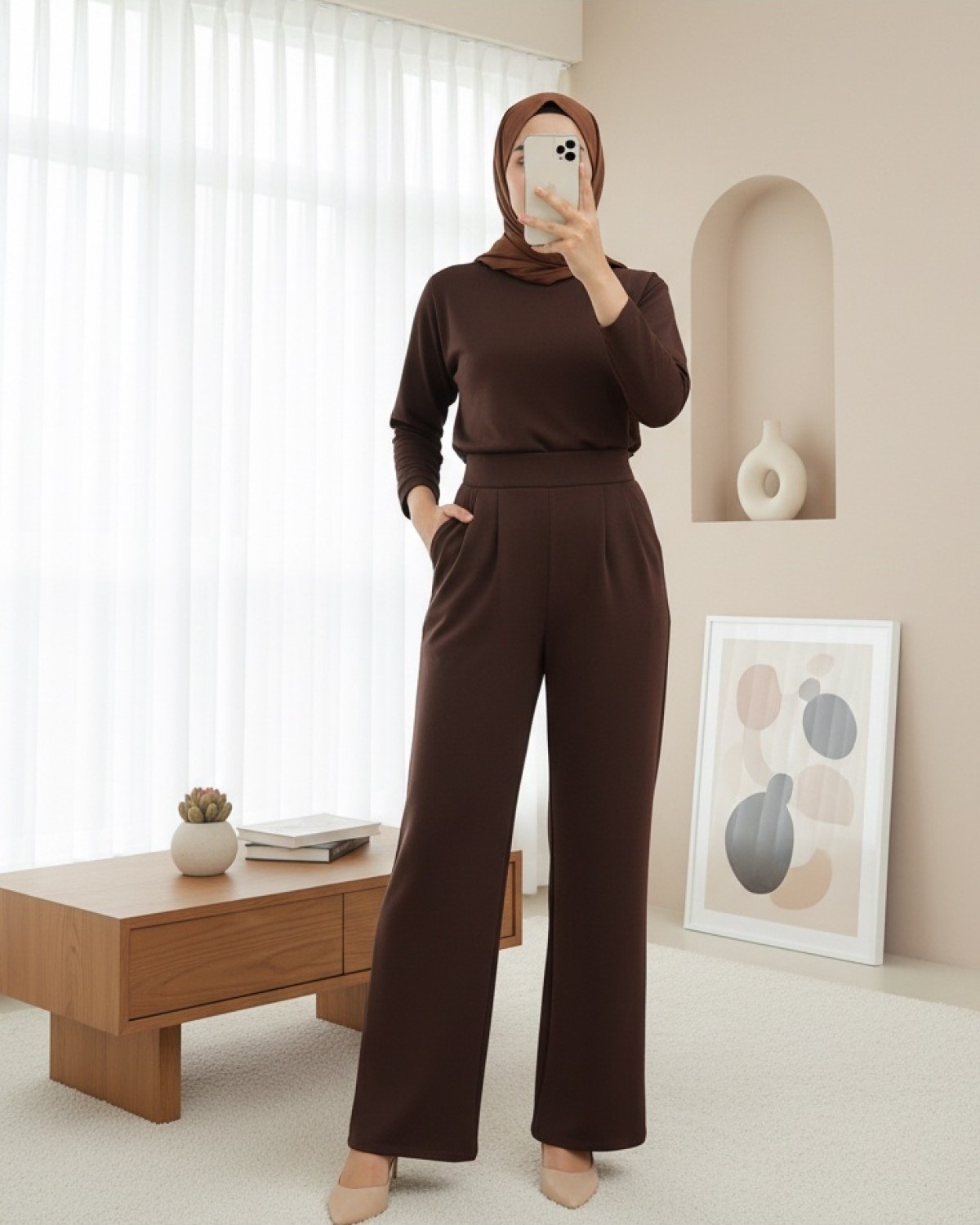 Moda Morfo Beli Cırtcırt Detay Boru Paça Kumaş Pantalon -Beyaz
