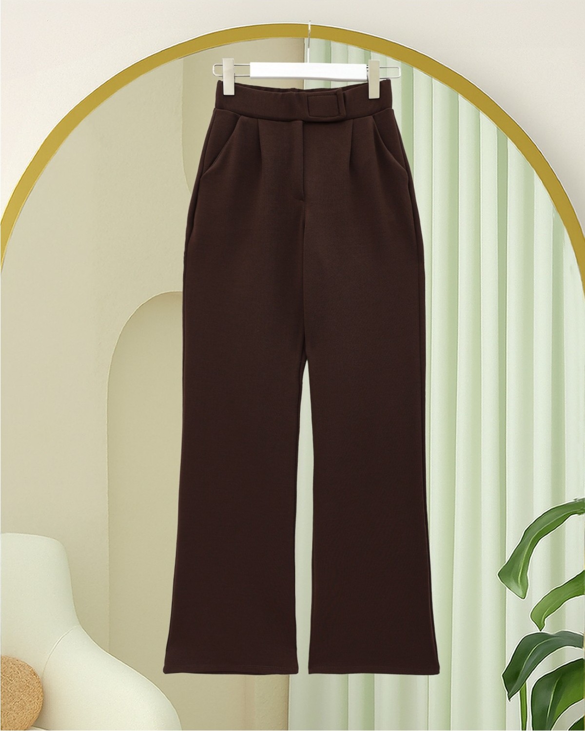 Moda Morfo Beli Cırtcırt Detay Boru Paça Kumaş Pantalon -Beyaz görsel 3