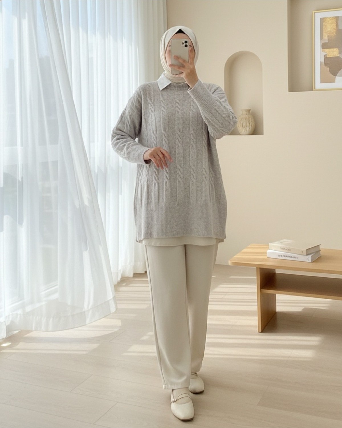 Moda Morfo Kabartma Desenli Yumoş Triko Kazak -Ekru