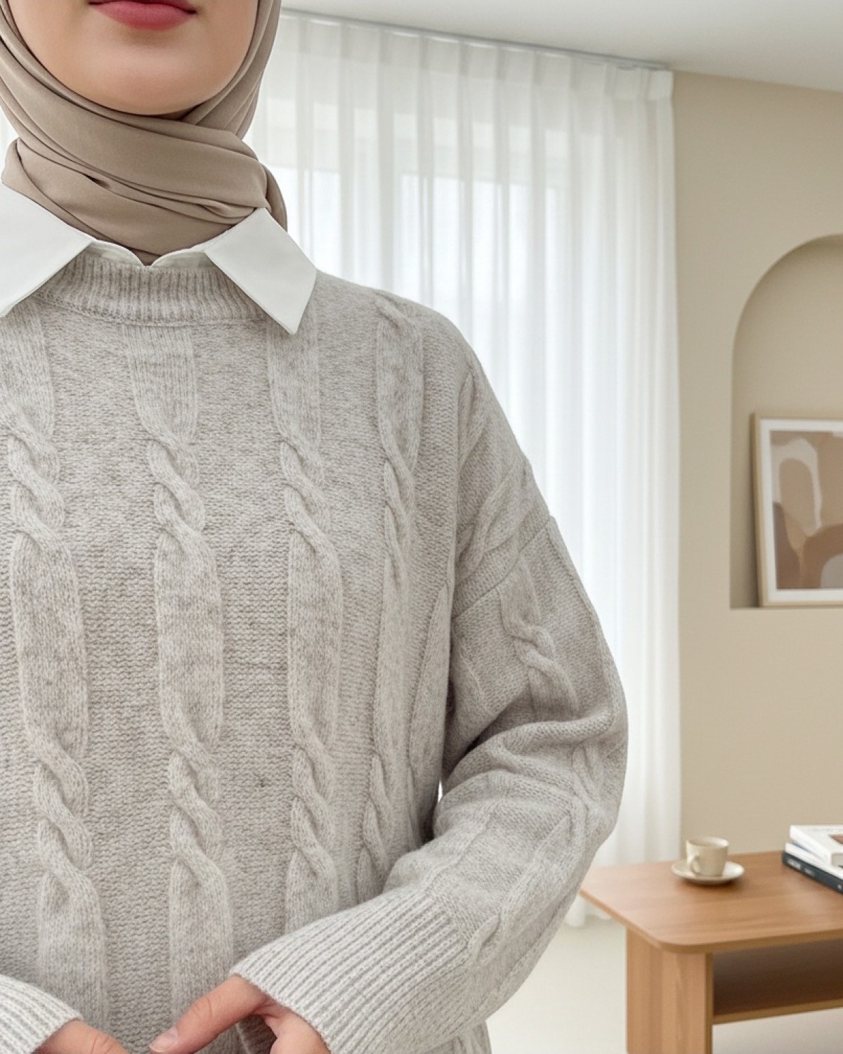 Moda Morfo Kabartma Desenli Yumoş Triko Kazak -Ekru görsel 2
