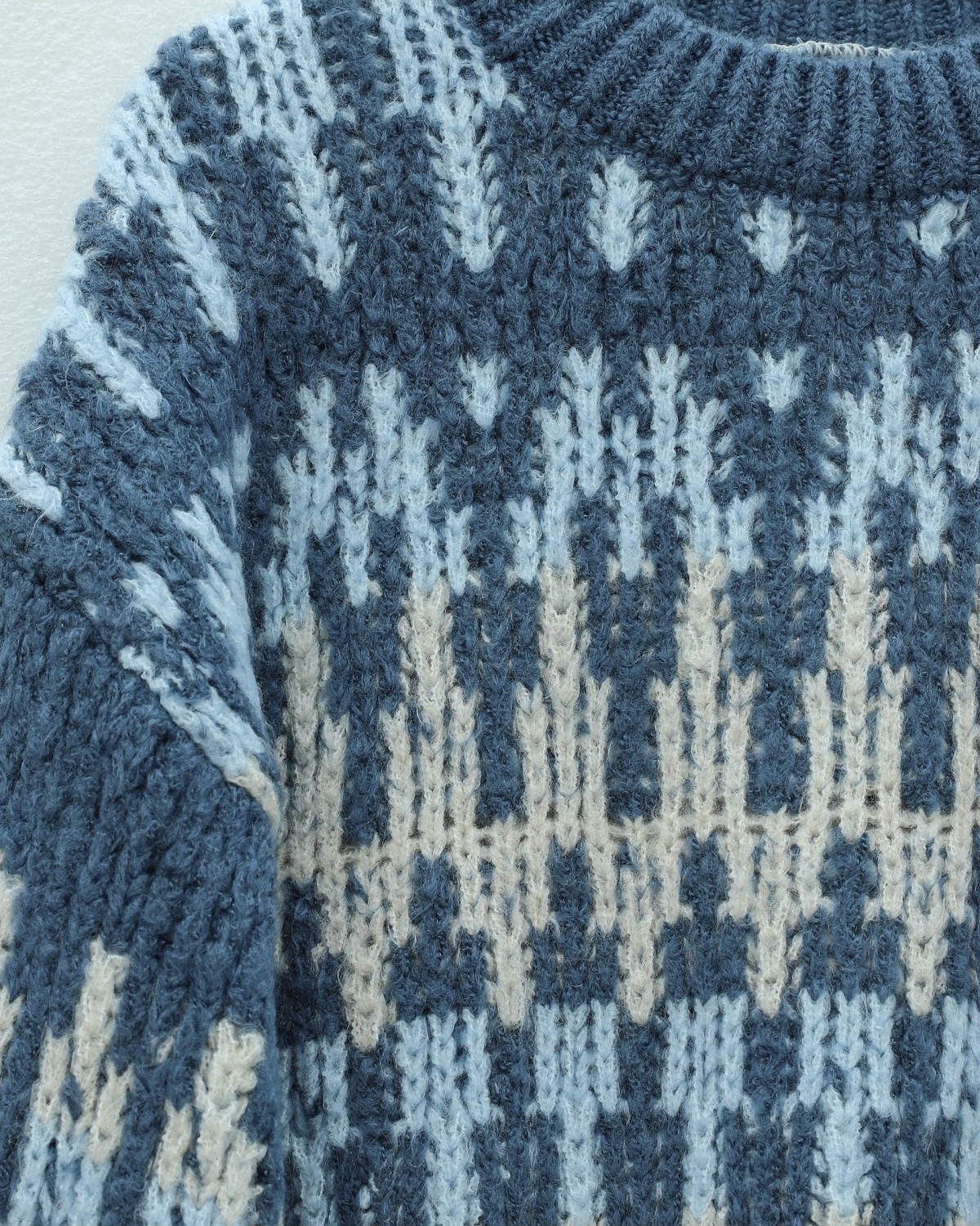 Moda Morfo Karışık Desenli Yuvarlak Yaka Örme Triko Kazak -İndigo görsel 5