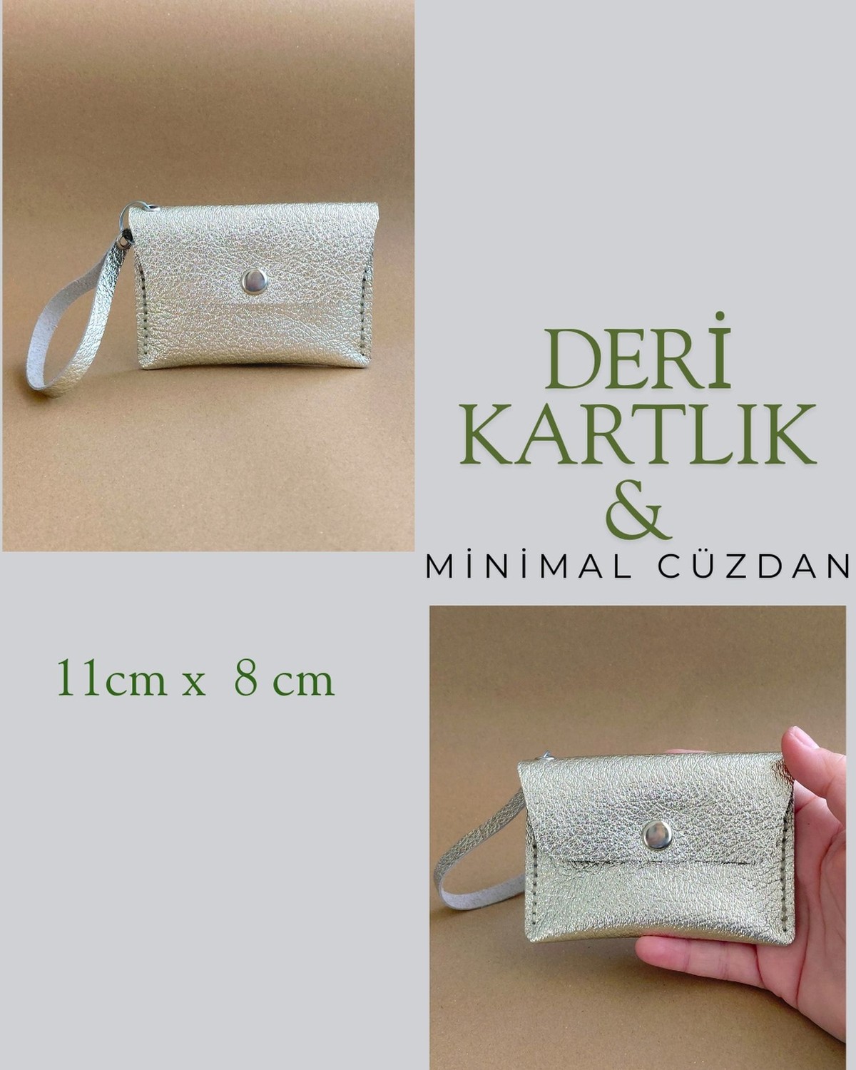 Hakiki Deri Minimal Avuçiçi Simli Tasarım Kadın Cüzdan Kartlık Drc-24