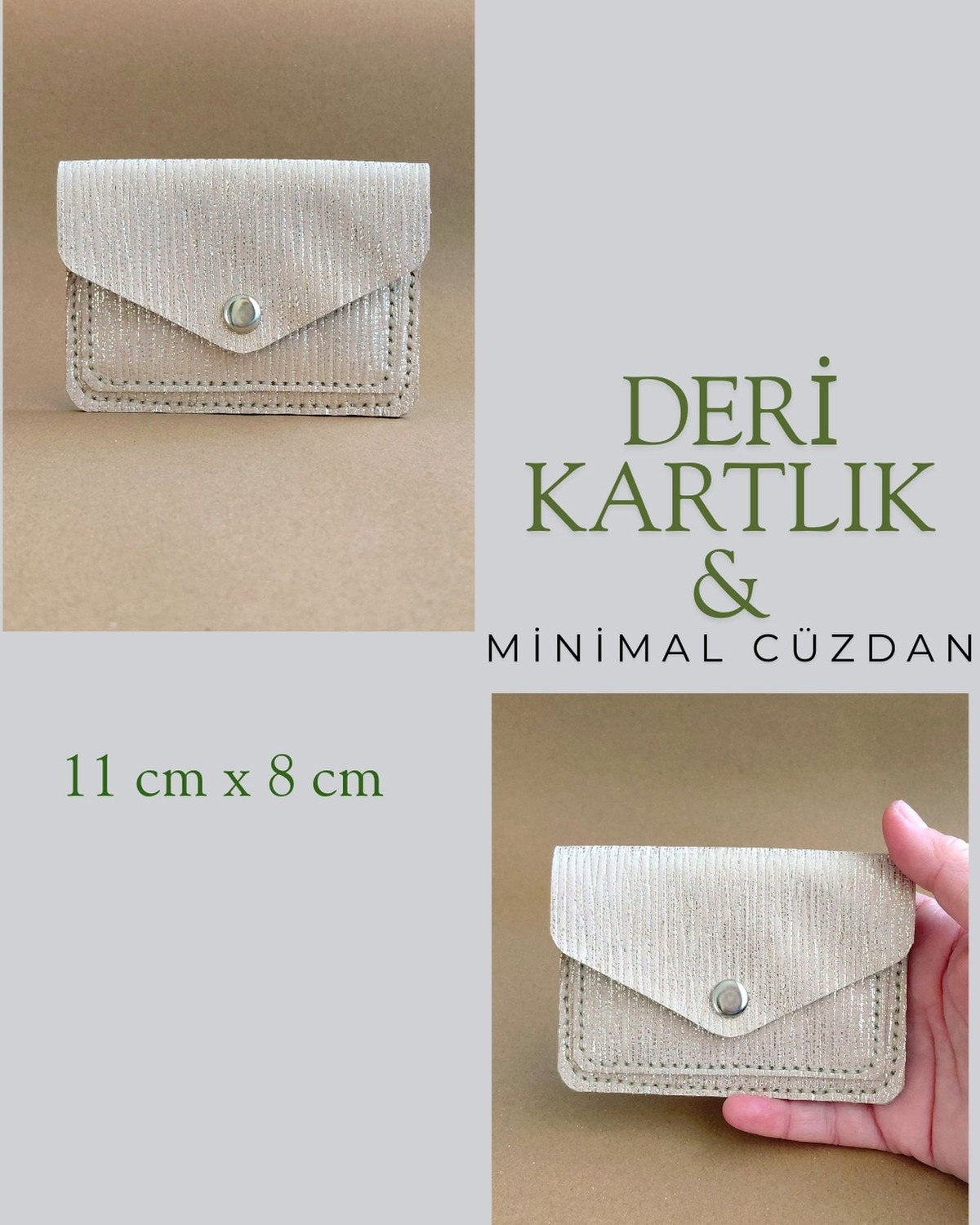 Hakiki Deri Minimal Avuçiçi Simli Sade Tasarım Kadın Cüzdan Kartlık Drc-19