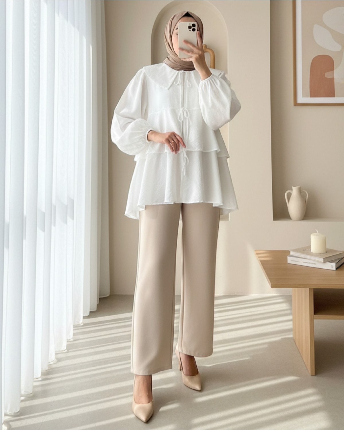 Moda Morfo Bebe Yaka Önü Bağcıklı Eteği Katlı Kimono -Beyaz