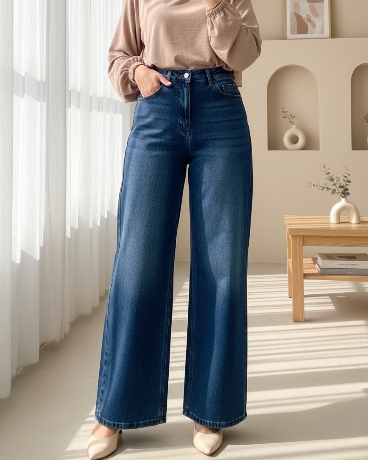 Moda Morfo Çok Cepli Yüksek Bel Kot Pantolon -Mavi görsel 2