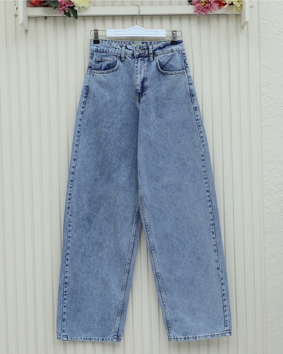 Moda Morfo Cepli Bol Paça Fermuarlı Kot Pantolon -Buz Mavi