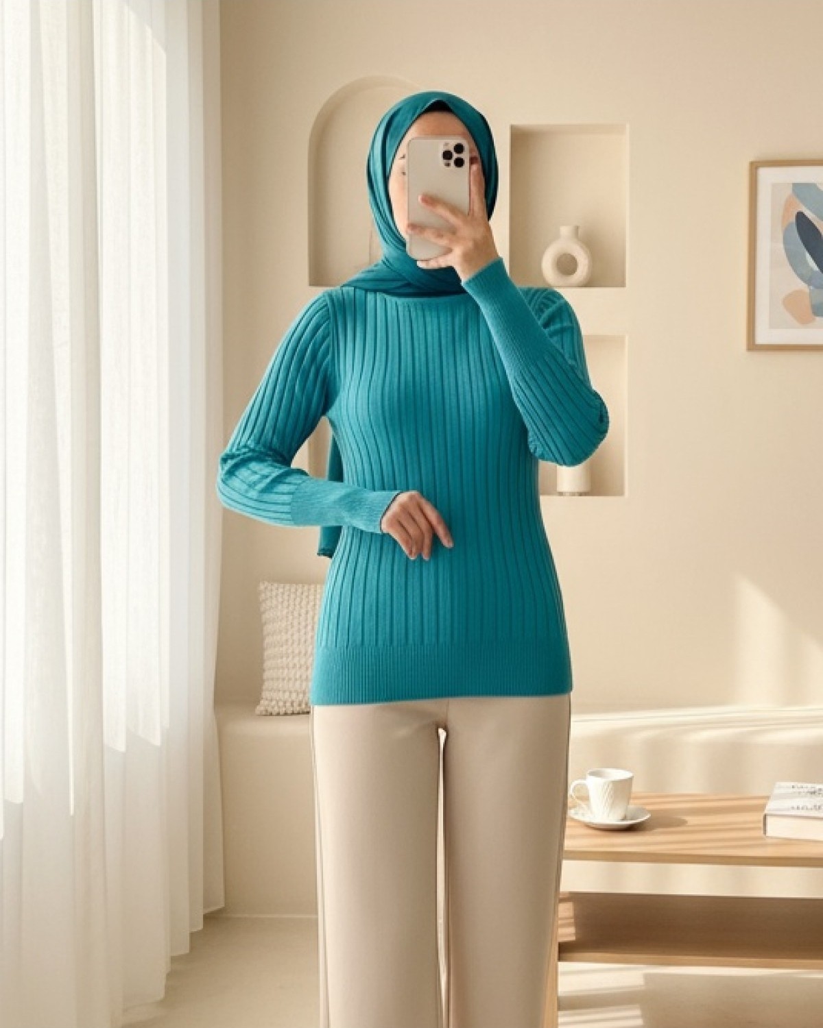 Moda Morfo Balıkçı Yaka Fitilli Triko Kazak -Kırmızı