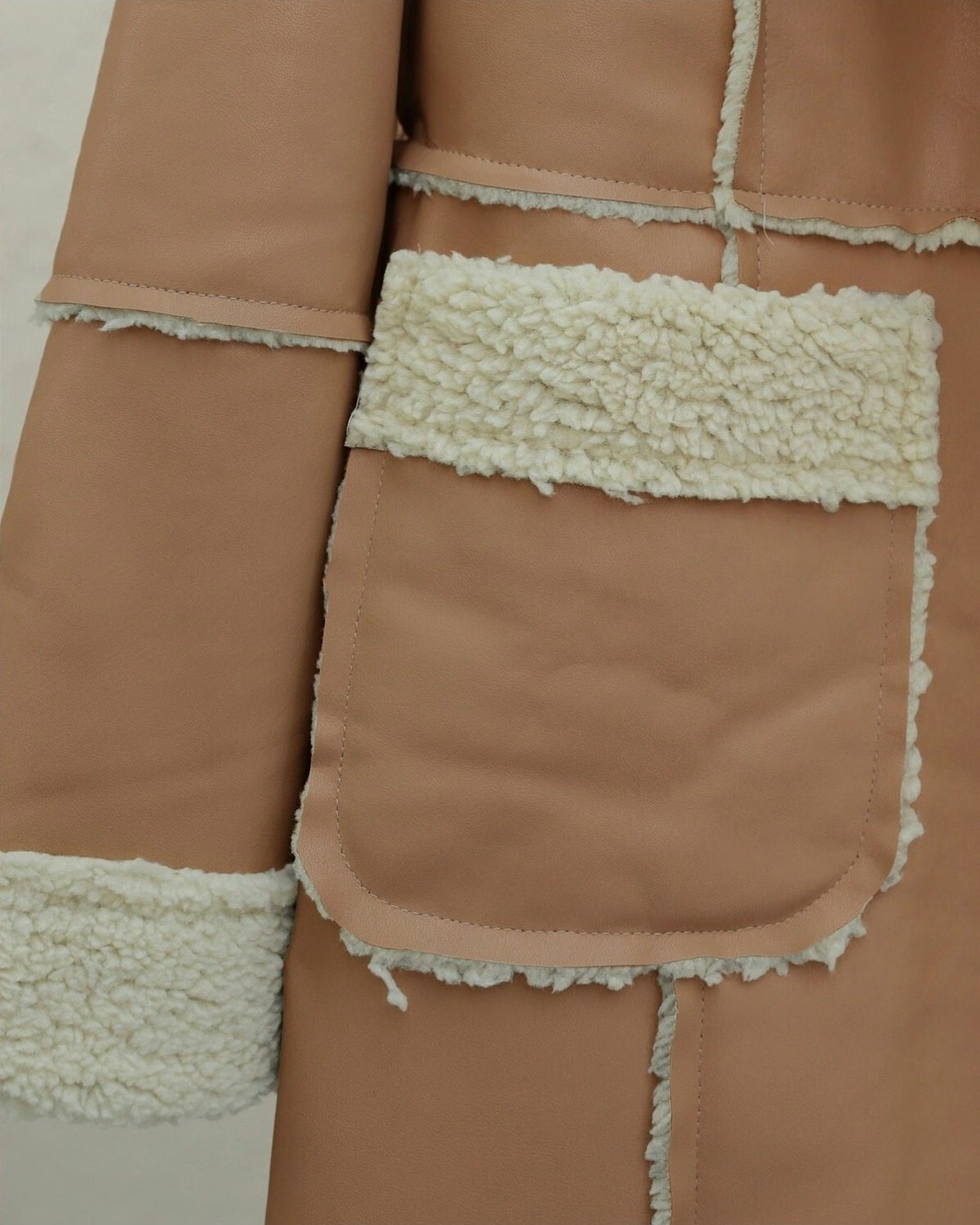 Moda Morfo İçi Peluşlu Çıtçıtlı Cepli Deri Mont -Vizon görsel 8