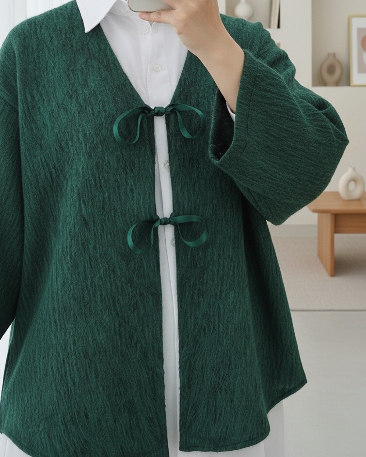 Moda Morfo Önü Bağlamalı Kaşe Ceket -Koyu Yeşil görsel 6