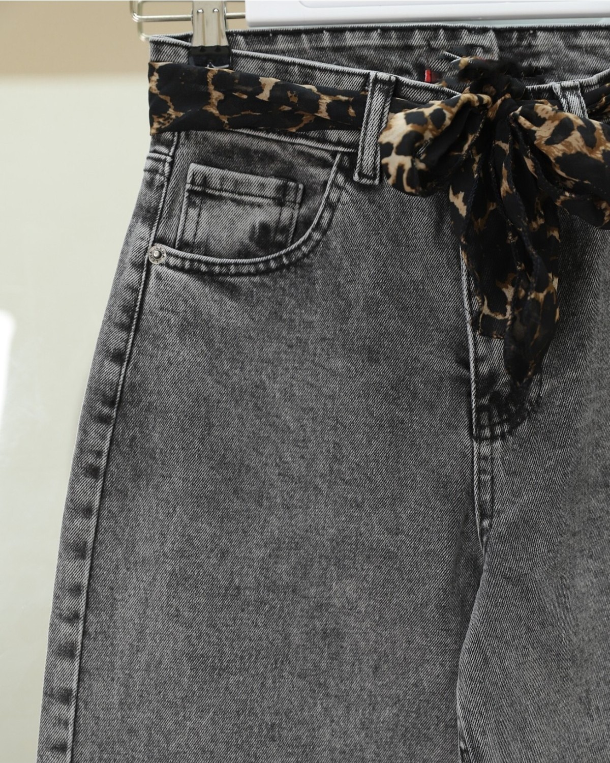 Moda Morfo Fular Detaylı Palazzo Kot Pantolon -Siyah görsel 3