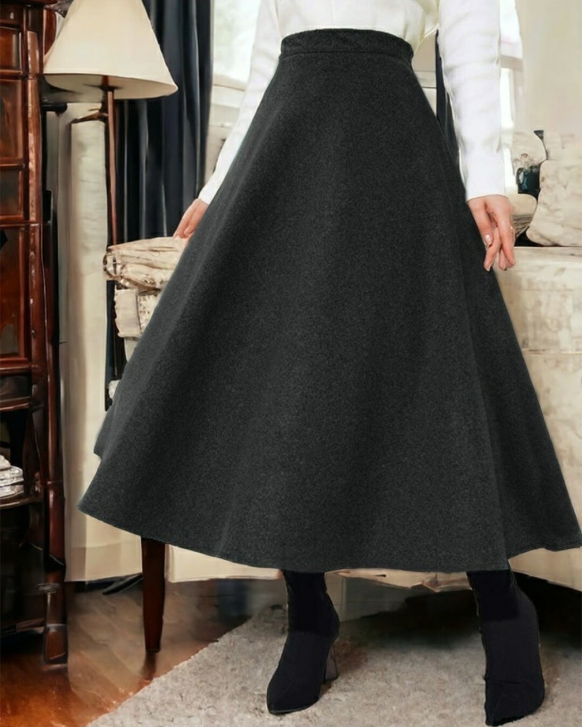 Moda Morfo Fermuarlı Kaşe Çan Etek -Füme görsel 5