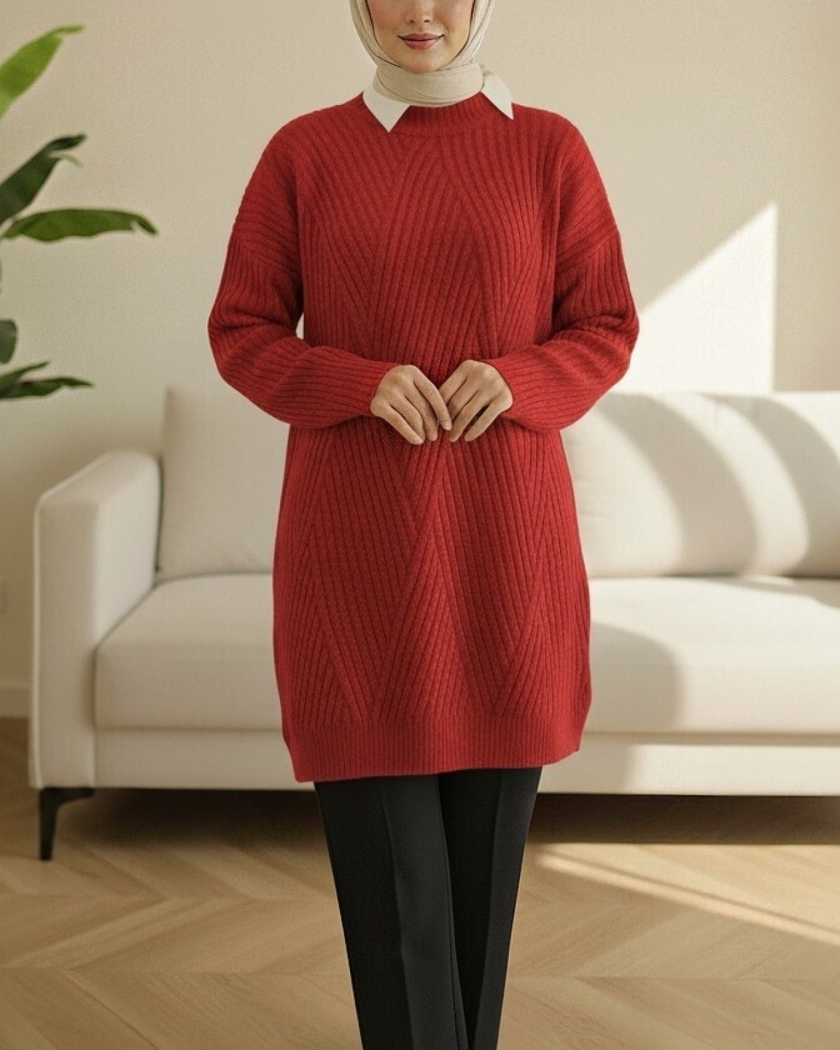 Moda Morfo Yürütme Örgü Baklava Desenli Triko Tunik -Siyah görsel 6