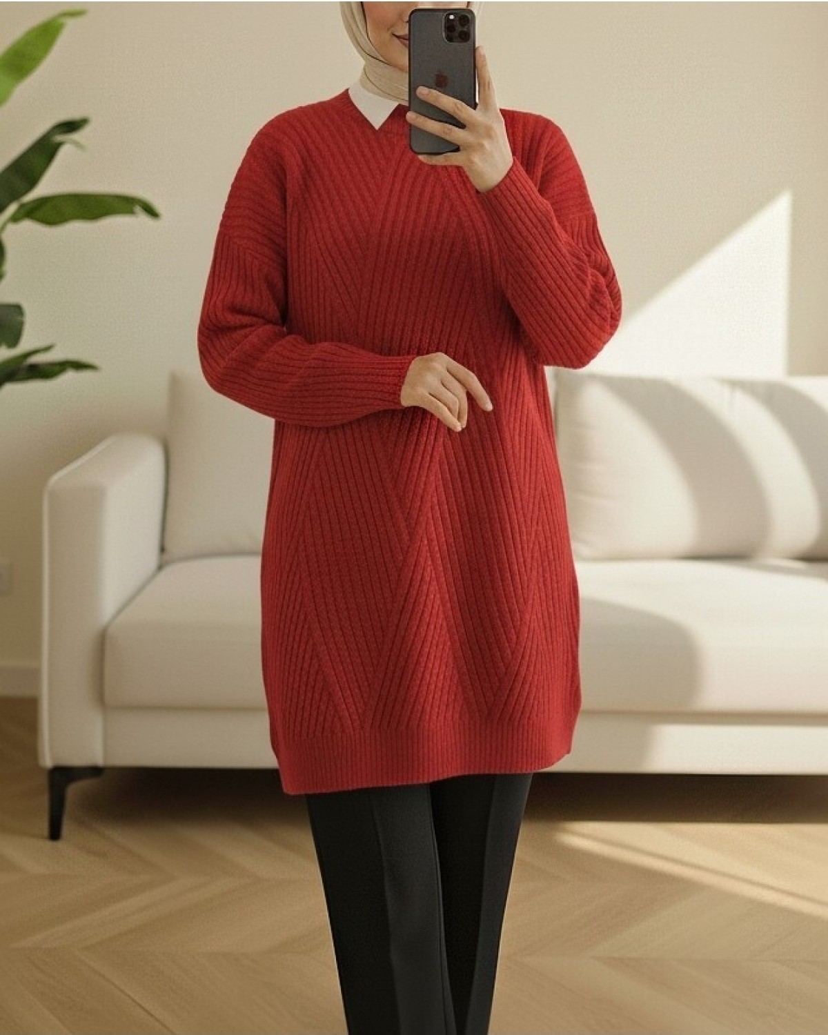 Moda Morfo Yürütme Örgü Baklava Desenli Triko Tunik -Siyah görsel 7