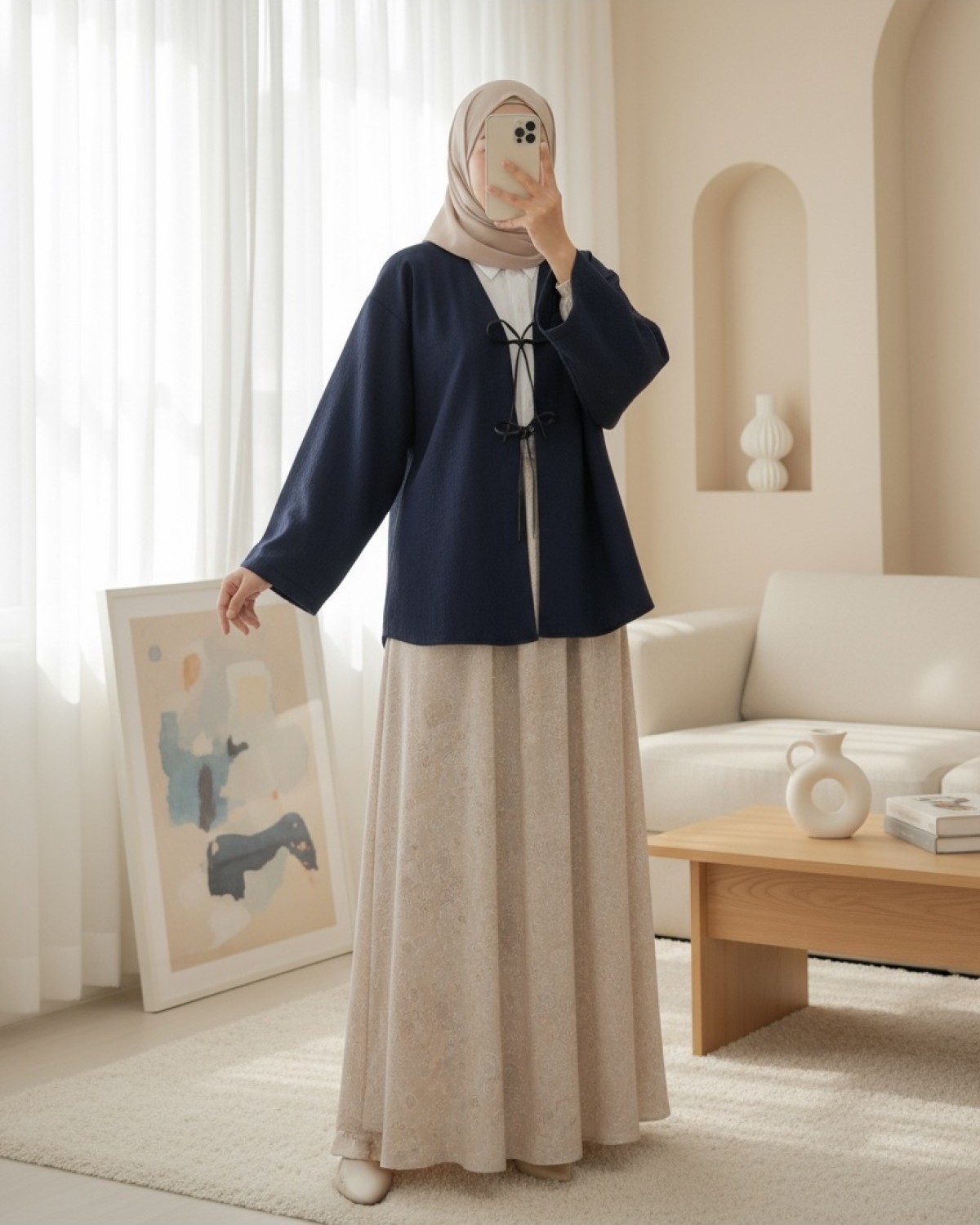 Moda Morfo Önü Bağcıklı Oval Kesim Kaşe Kimono -Laci