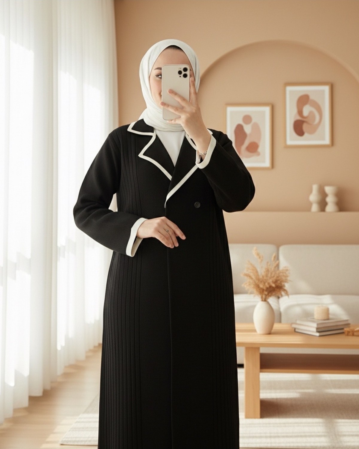Moda Morfo Önü Çıtçıtlı Cepli Uzun Triko Hırka -Siyah