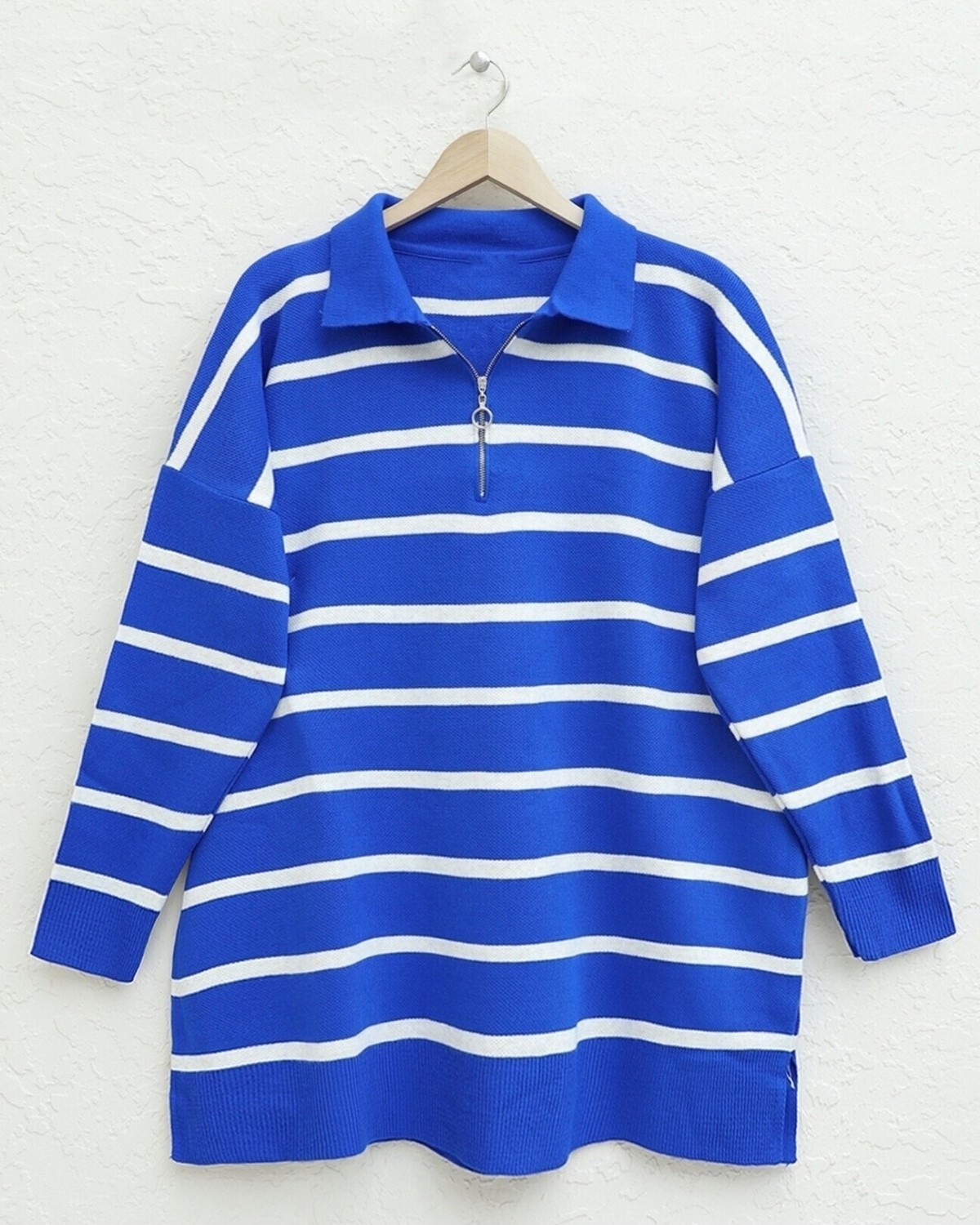 Moda Morfo Polo Yaka Fermuarlı Triko Tunik -Saks görsel 3