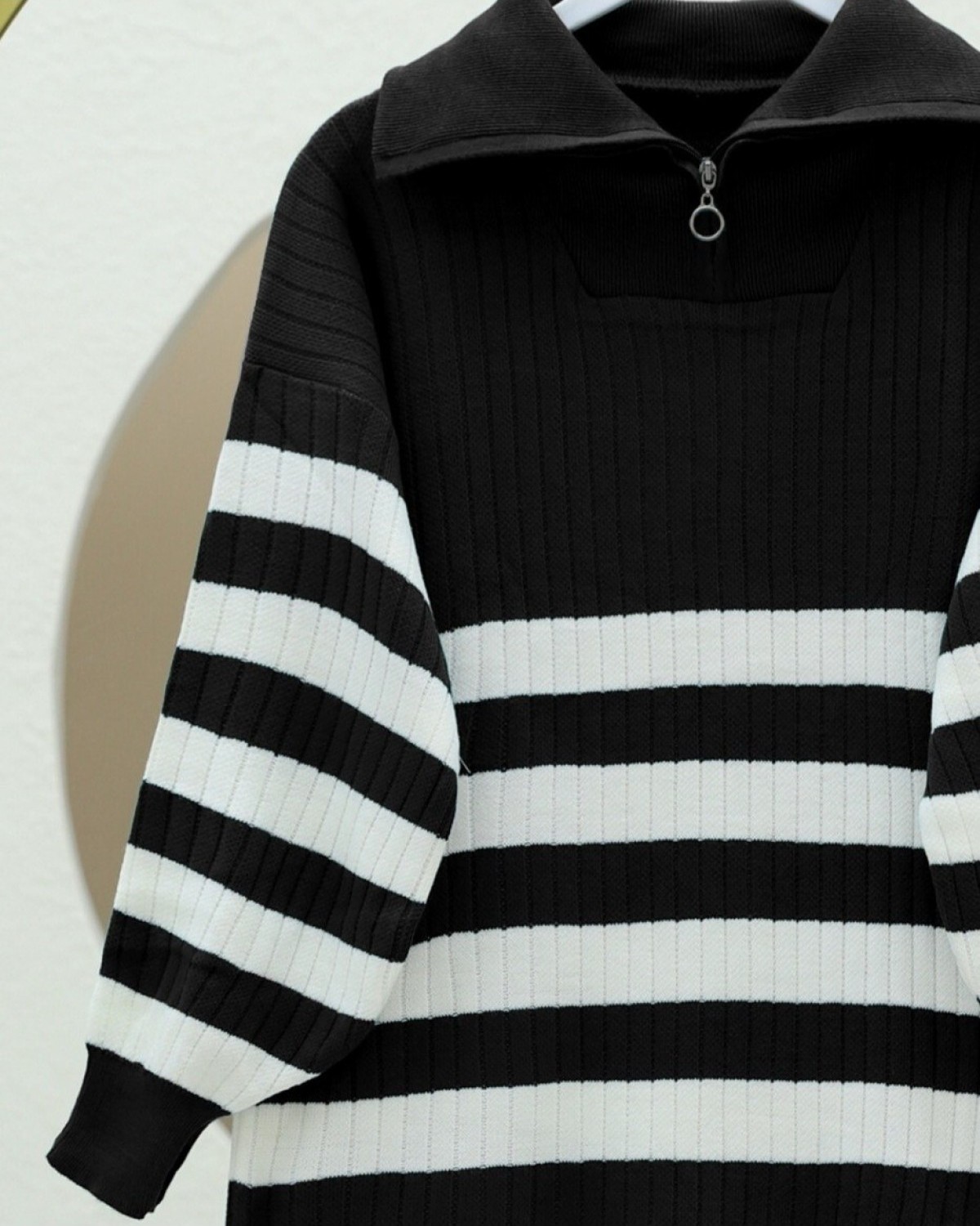 Moda Morfo Fitilli Yarım Boğazlı Fermuarlı Triko Tunik -Siyah görsel 4