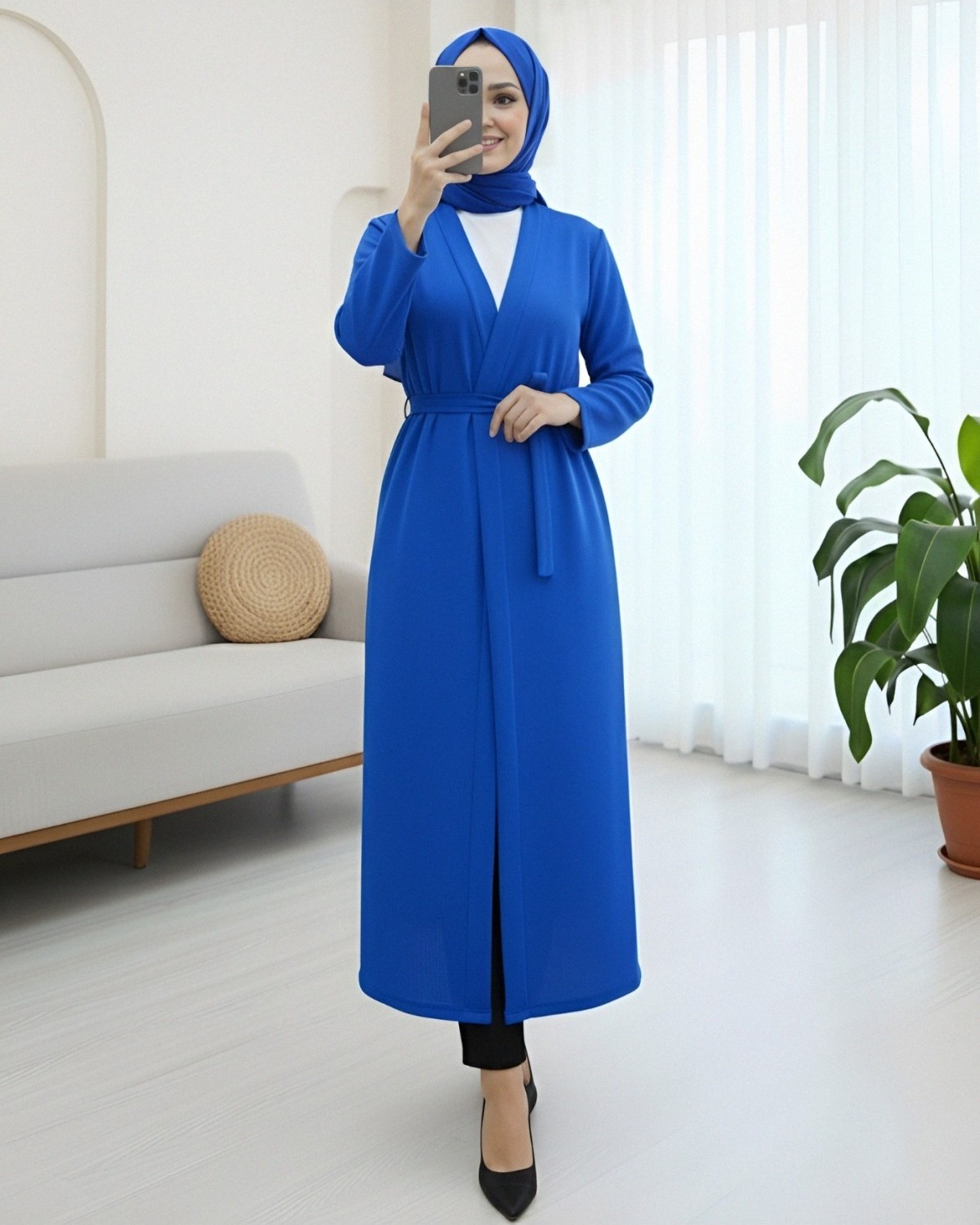 Moda Morfo Önü Çift Bağlamalı Uzun Kap -Saks görsel 2