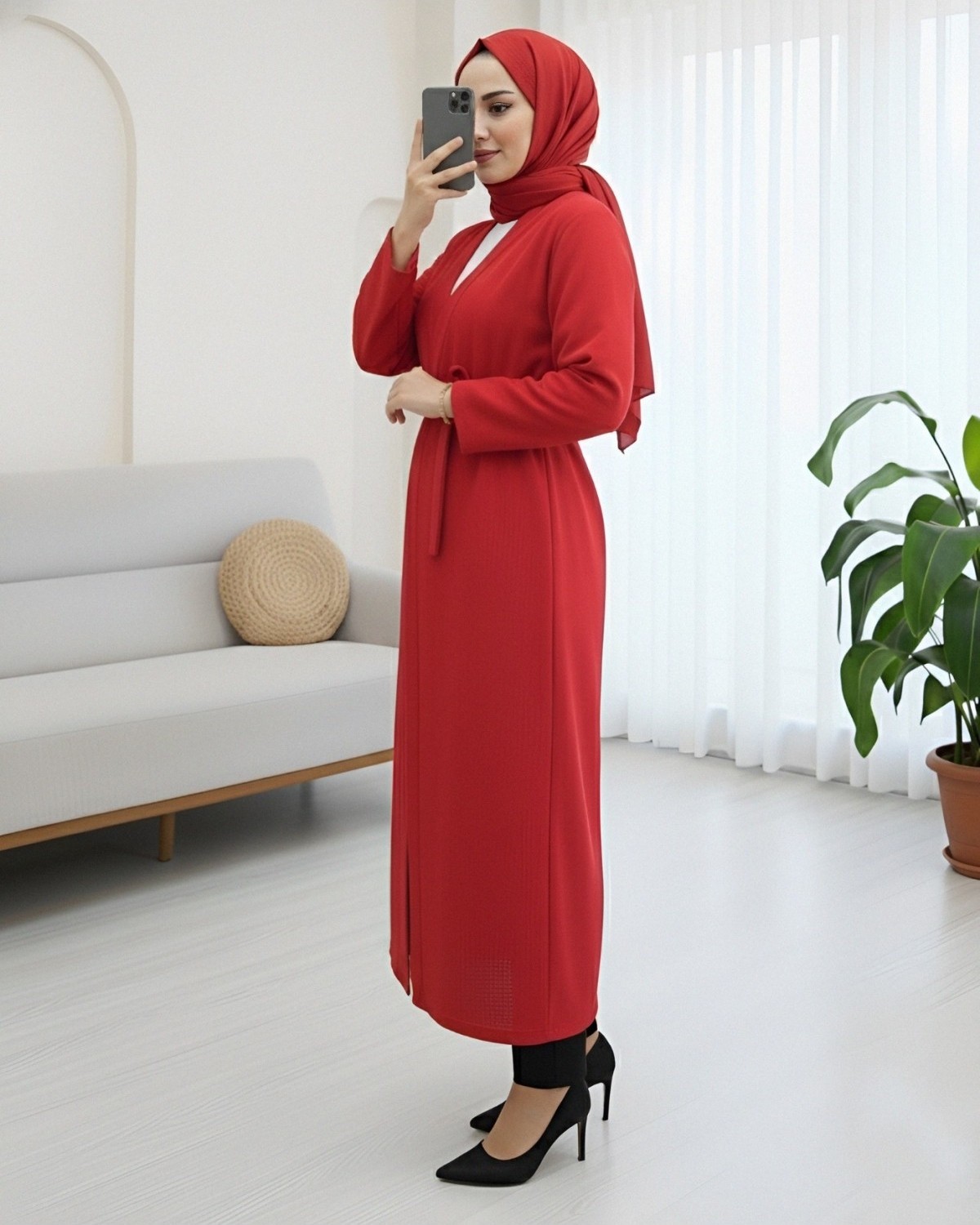 Moda Morfo Önü Çift Bağlamalı Uzun Kap -Saks görsel 6