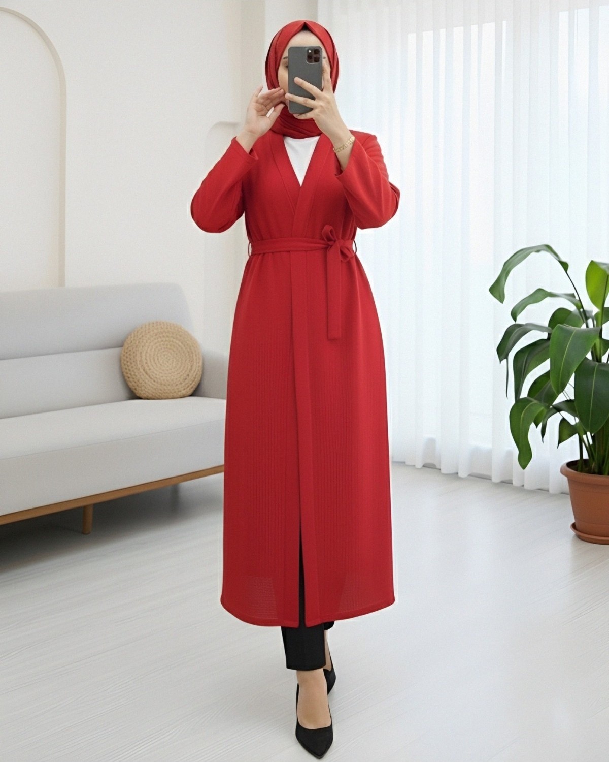 Moda Morfo Önü Çift Bağlamalı Uzun Kap -Saks görsel 8