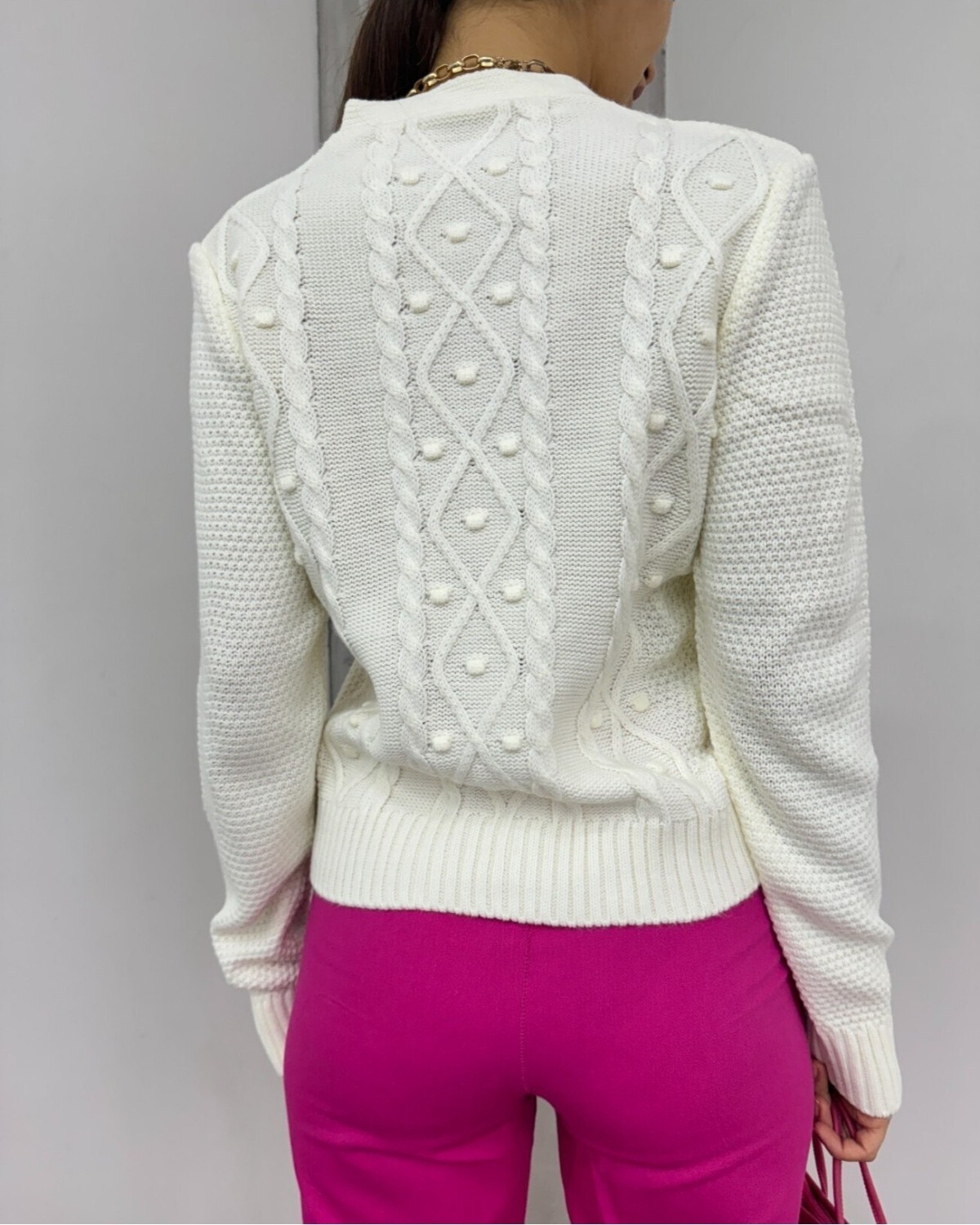 Moda Morfo Ponponlu Çiçek Nakışlı Triko Hırka -Ekru görsel 3
