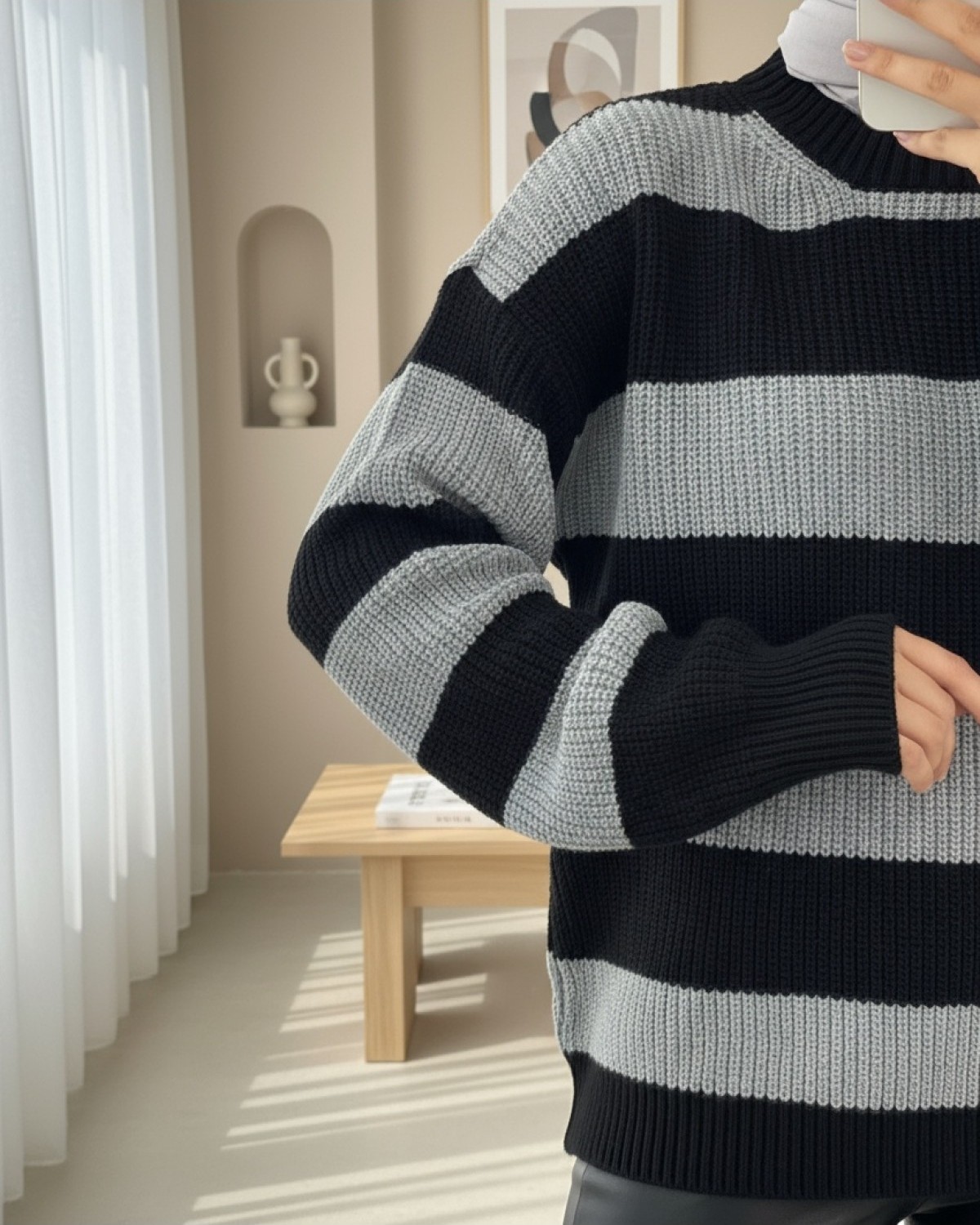 Moda Morfo Selanik Örgü Bisiklet Yaka Triko Kazak -Laci