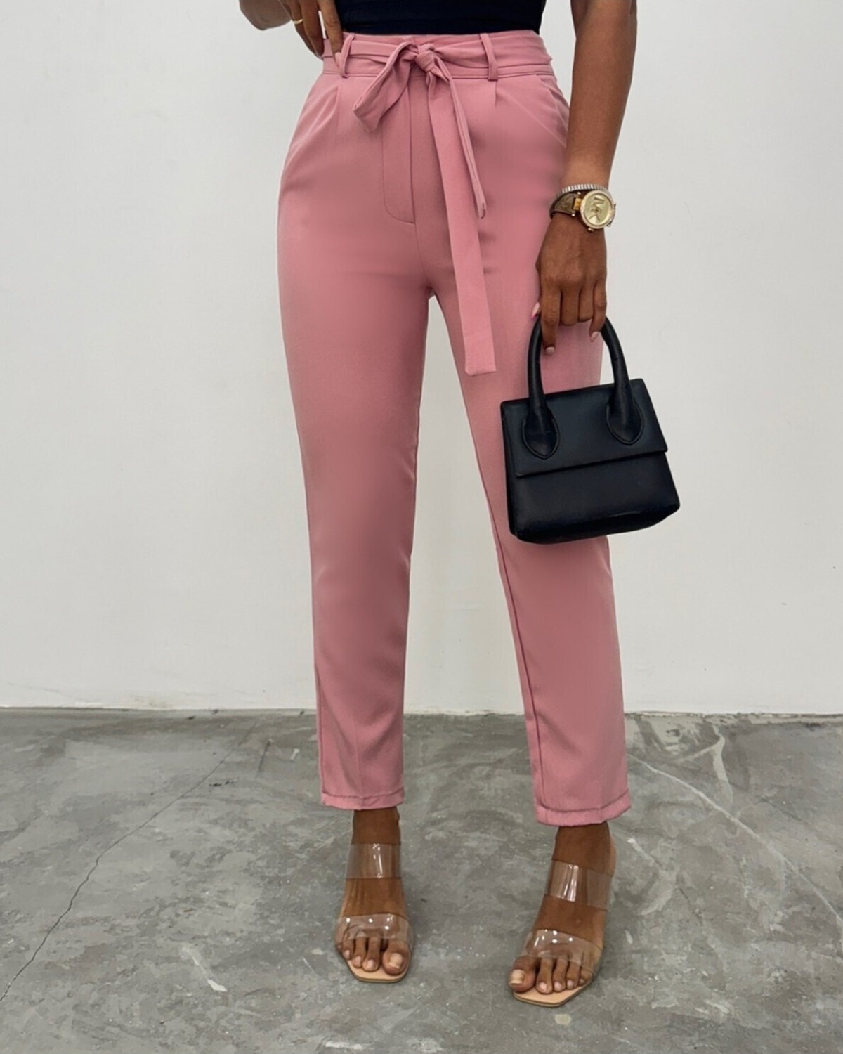 Moda Morfo Kemerli Bilek Pantolon -Pudra