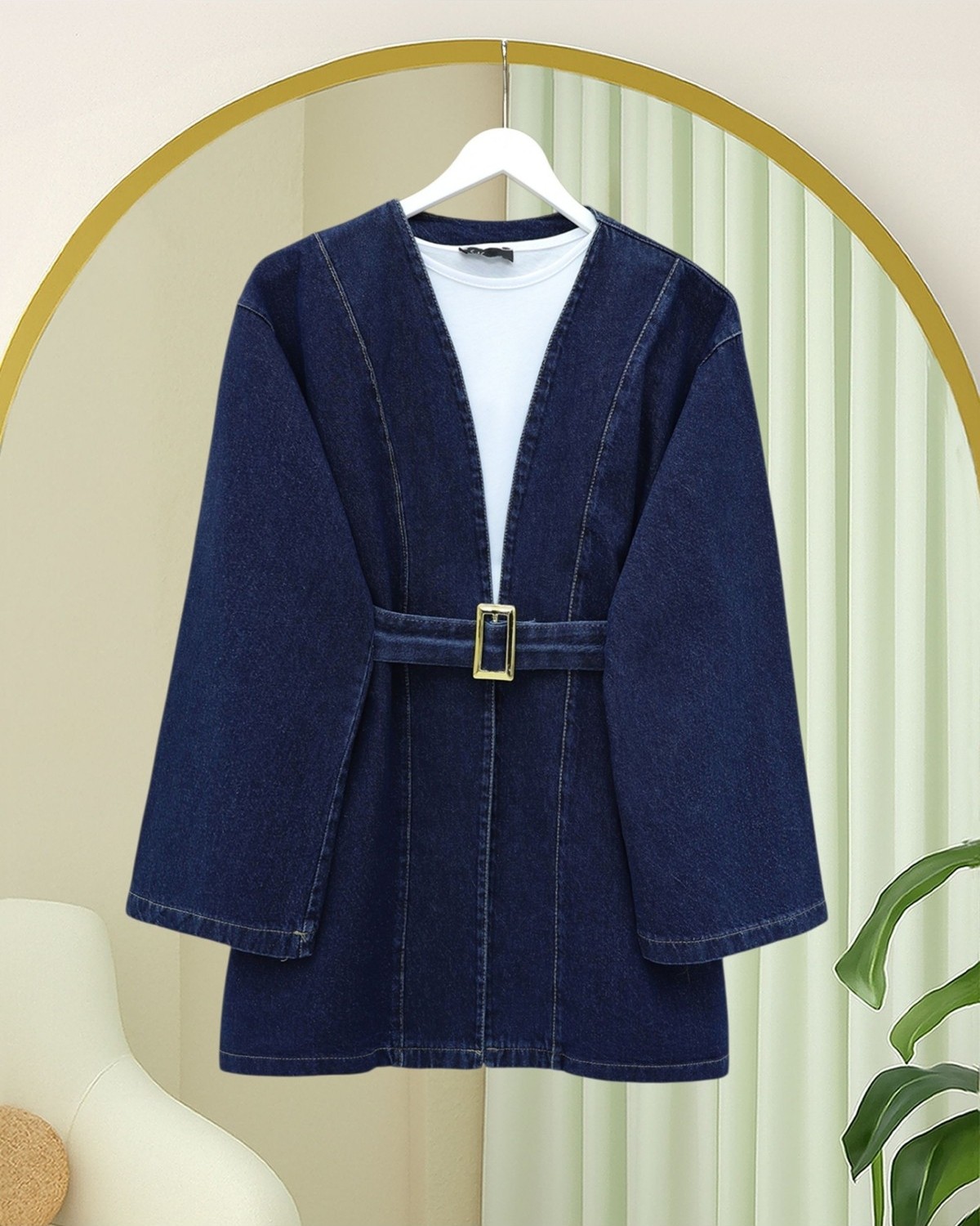 Moda Morfo Beli Kemerli Kot Kimono -Laci görsel 4