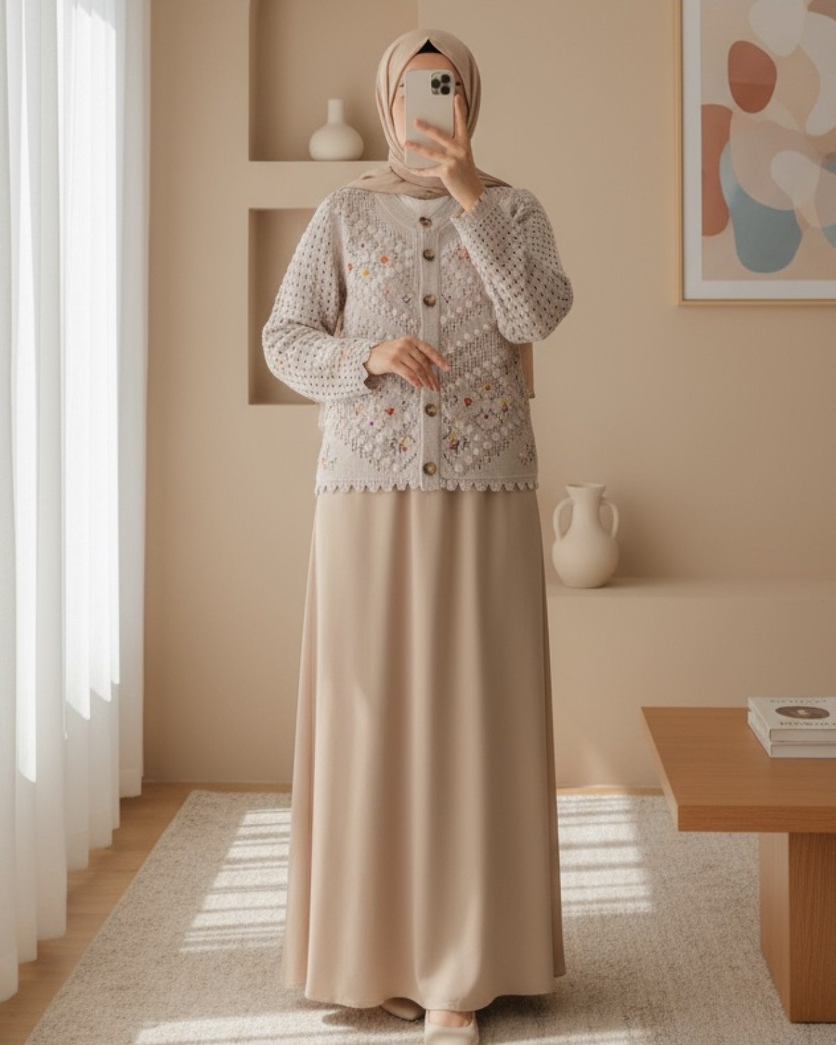 Moda Morfo Çiçek Nakışlı Ponponlu Ajurlu Triko Hırka -Pembe