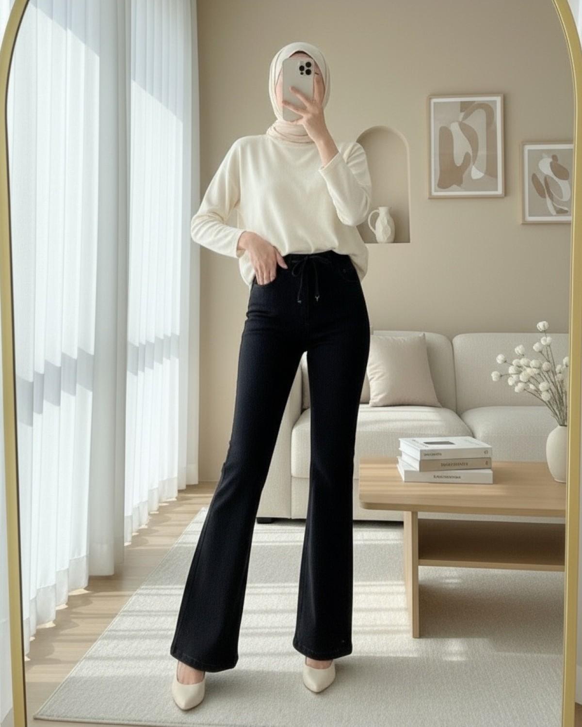Moda Morfo İspanyol Paça Bağcık Detaylı Kot Pantolon -Antrasit