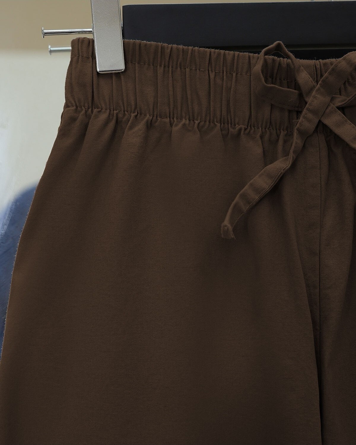 Moda Morfo Bağcık Detaylı Bol Paça Beli Lastikli Keten Pantolon -Kahve