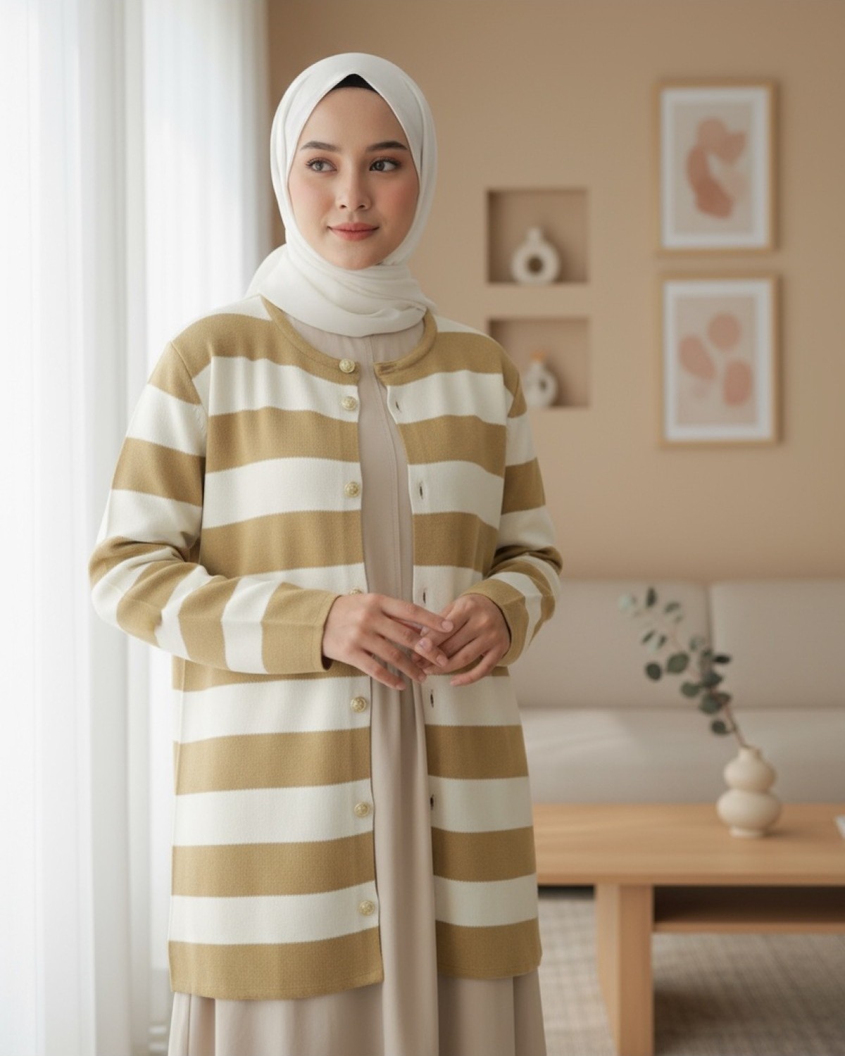 Moda Morfo Ringelli Metal Dügme Çelik Örgü Salaş Hırka -Saks