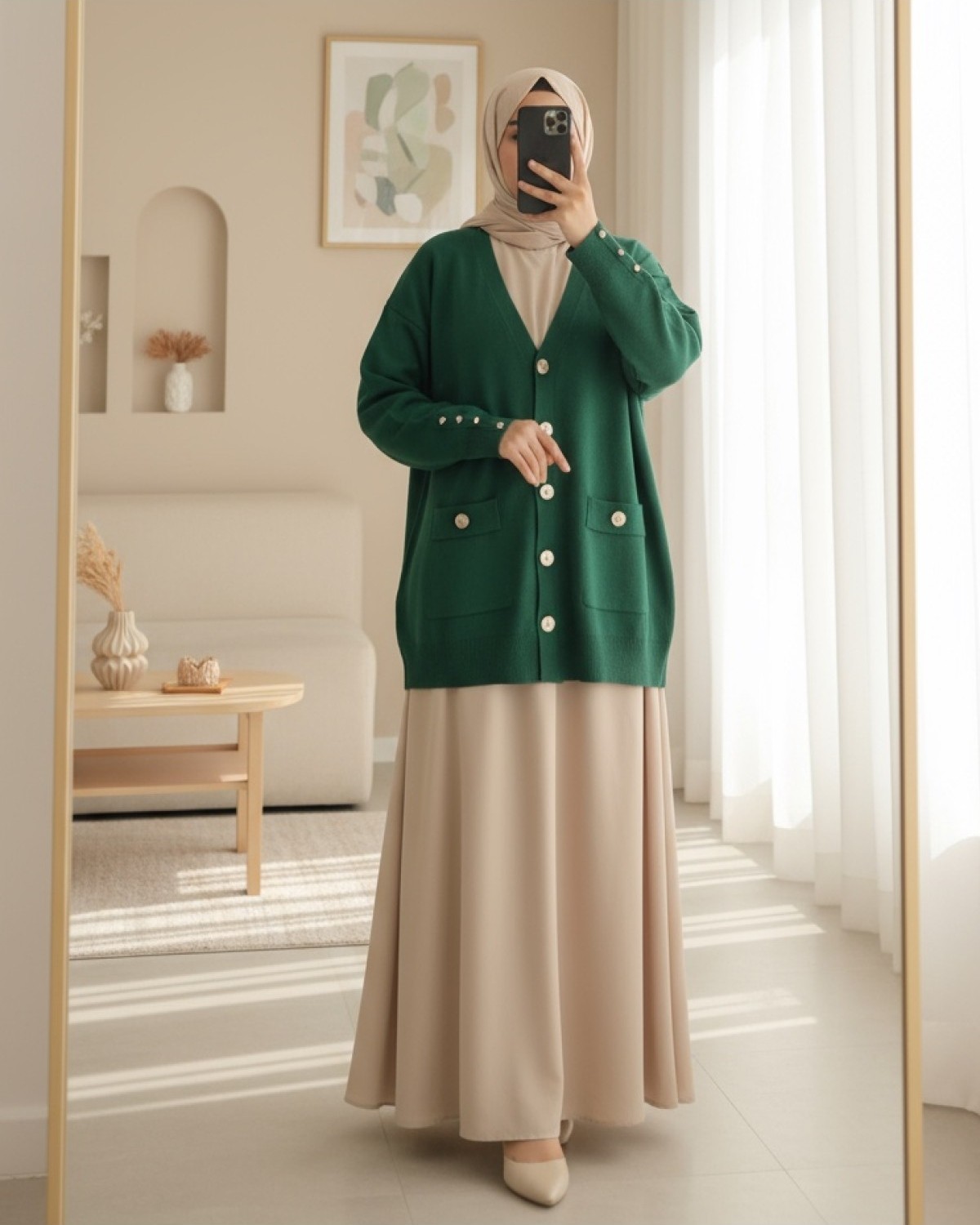 Moda Morfo Metal Düğmeli Cep Detaylı Hırka -Zümrüt