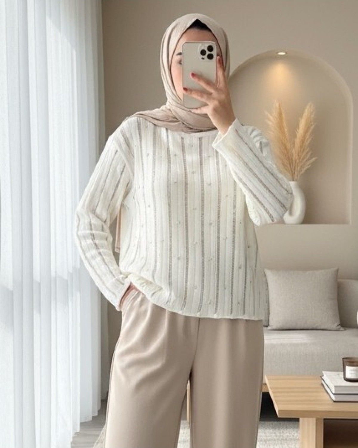 Moda Morfo Taşlı Ajurlu Triko Kazak -Taş görsel 2
