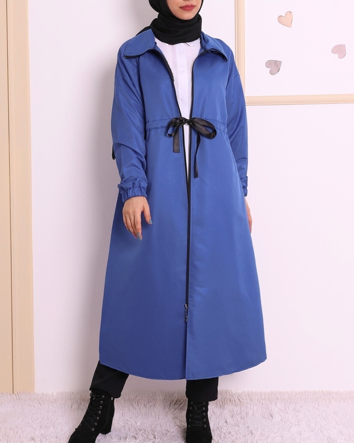 Moda Morfo Dik Yaka Tünel Bağcıklı Trenc -Saks