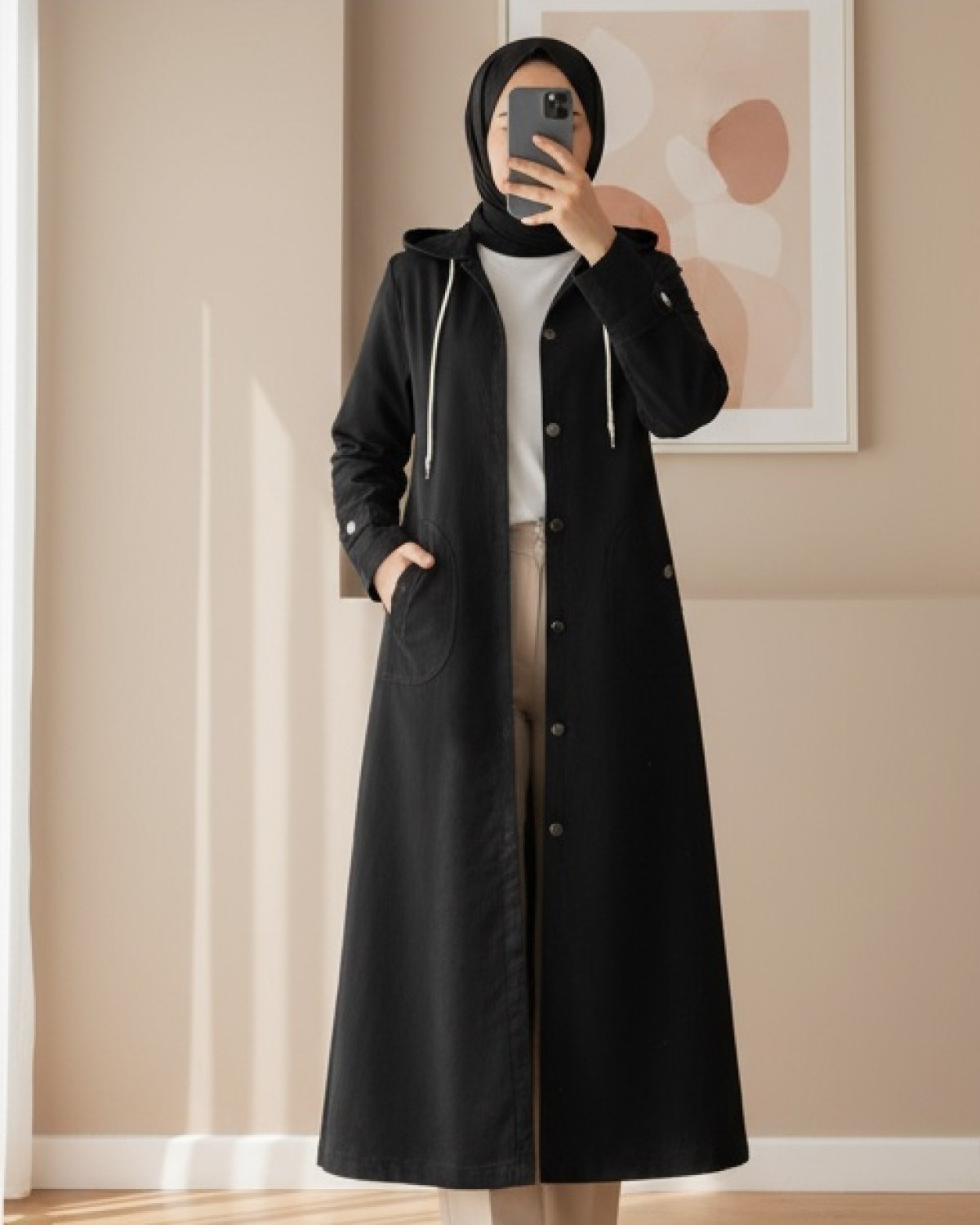 Moda Morfo Katlama Cep Kot Kap -Siyah görsel 4