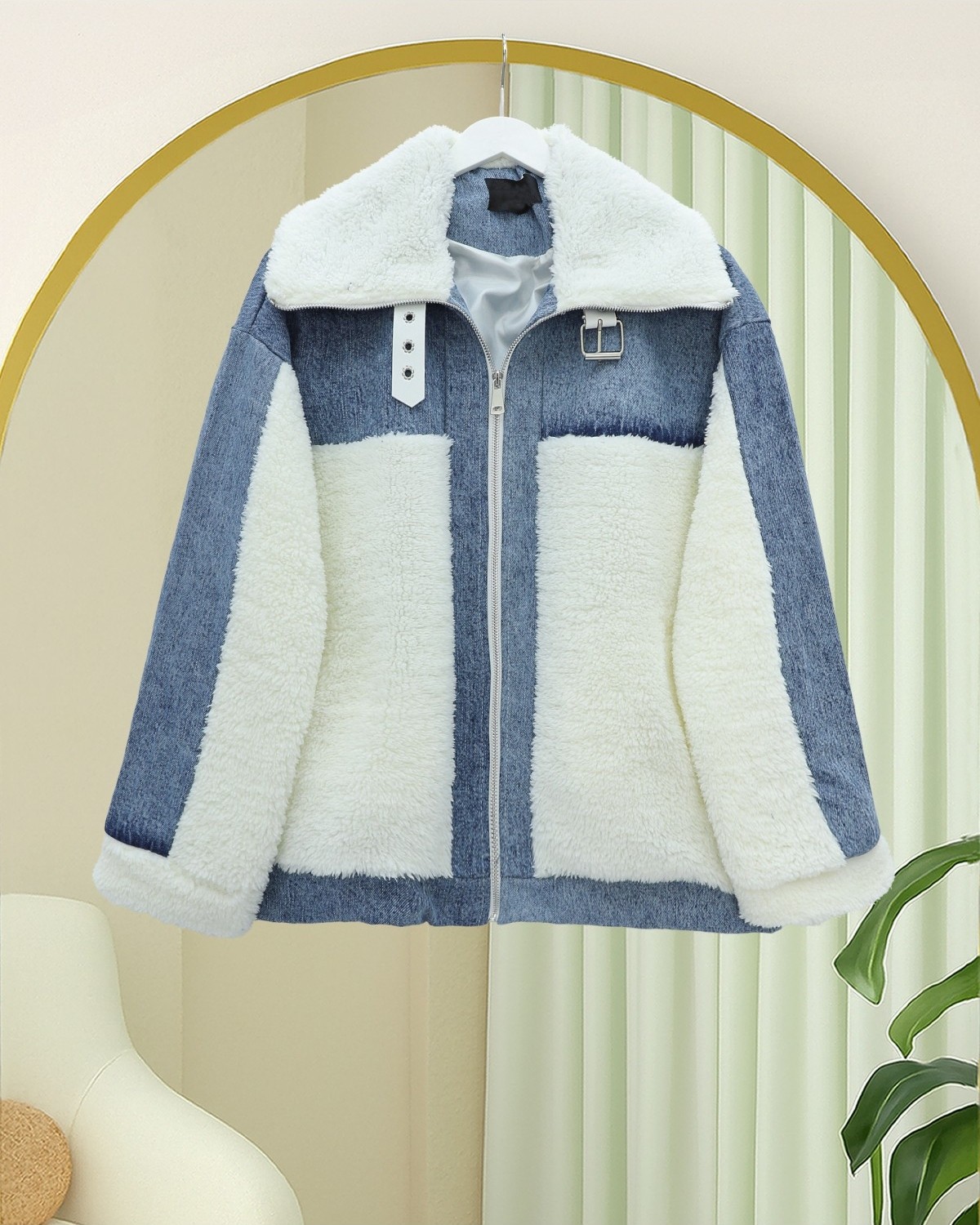 Moda Morfo Kot Detaylı Astarlı Cepli Peluş Mont -Beyaz görsel 5