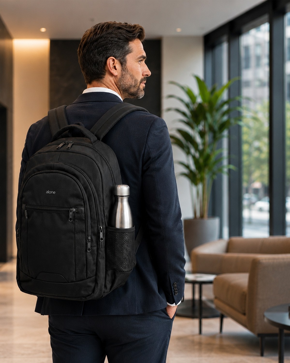 Alone Sırt Çantası 15.6 Laptop Bölmeli, Suya Dayanıklı Okul ve Seyahat Çantası, Siyah 1340 görsel 3