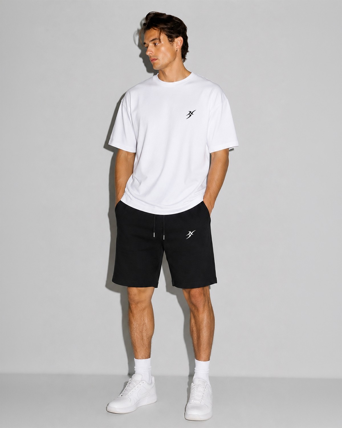 Backlain Mod Style Logo Erkek Oversize 2'li Takım Şort %100 Pamuk Rahat Kalıp görsel 3