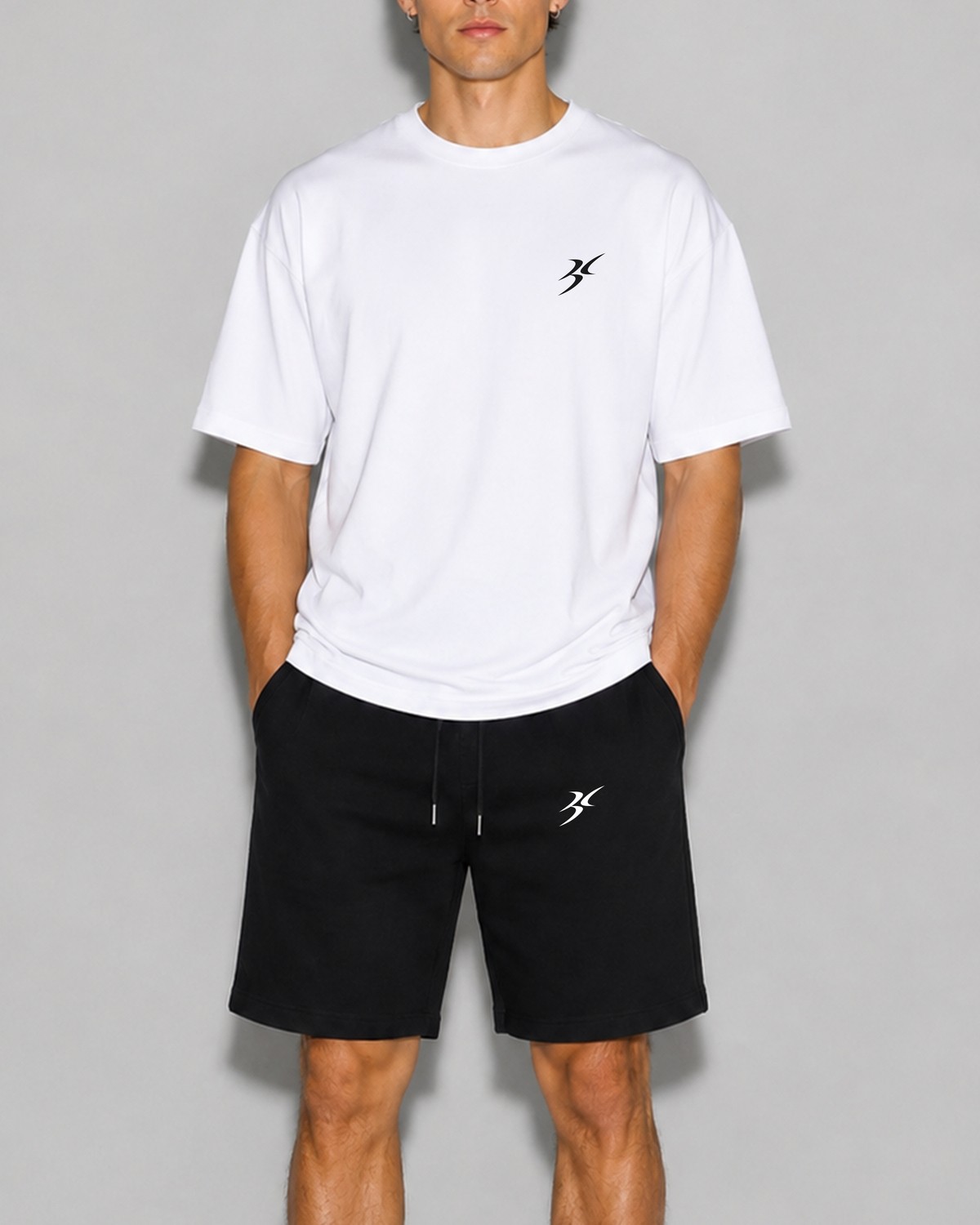 Backlain Mod Style Logo Erkek Oversize 2'li Takım Şort %100 Pamuk Rahat Kalıp görsel 5
