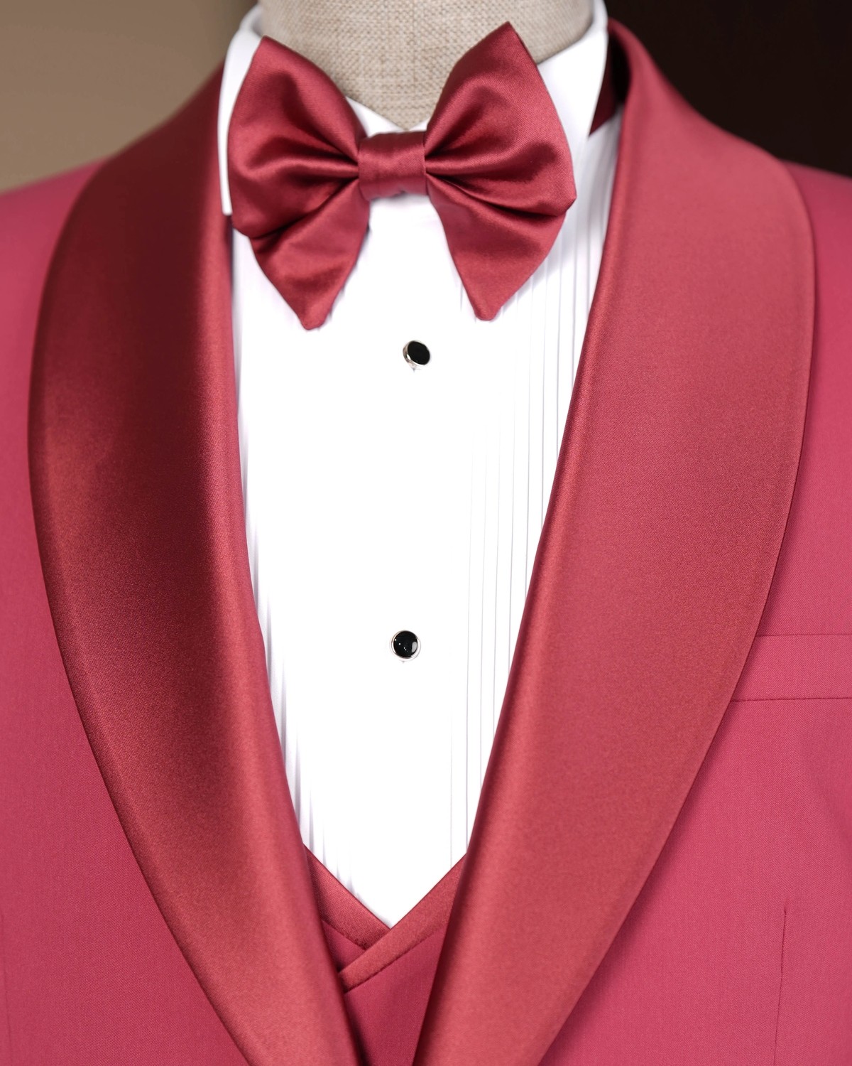 Italyan Stil Slim Fit Erkek Şal Yaka Ceket Yelek Pantolon Damatlık Set Pembe T20067-20