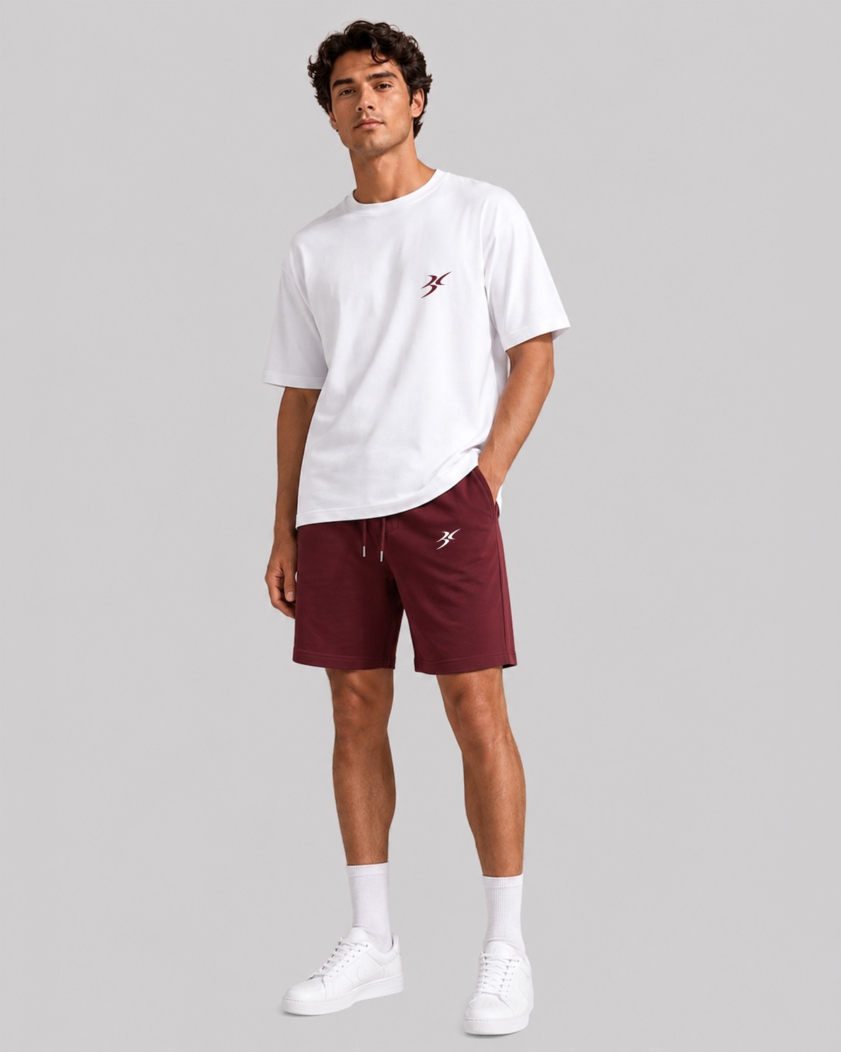 Backlain Mod Style Logo Erkek Oversize 2'li Takım Şort %100 Pamuk Rahat Kalıp görsel 6