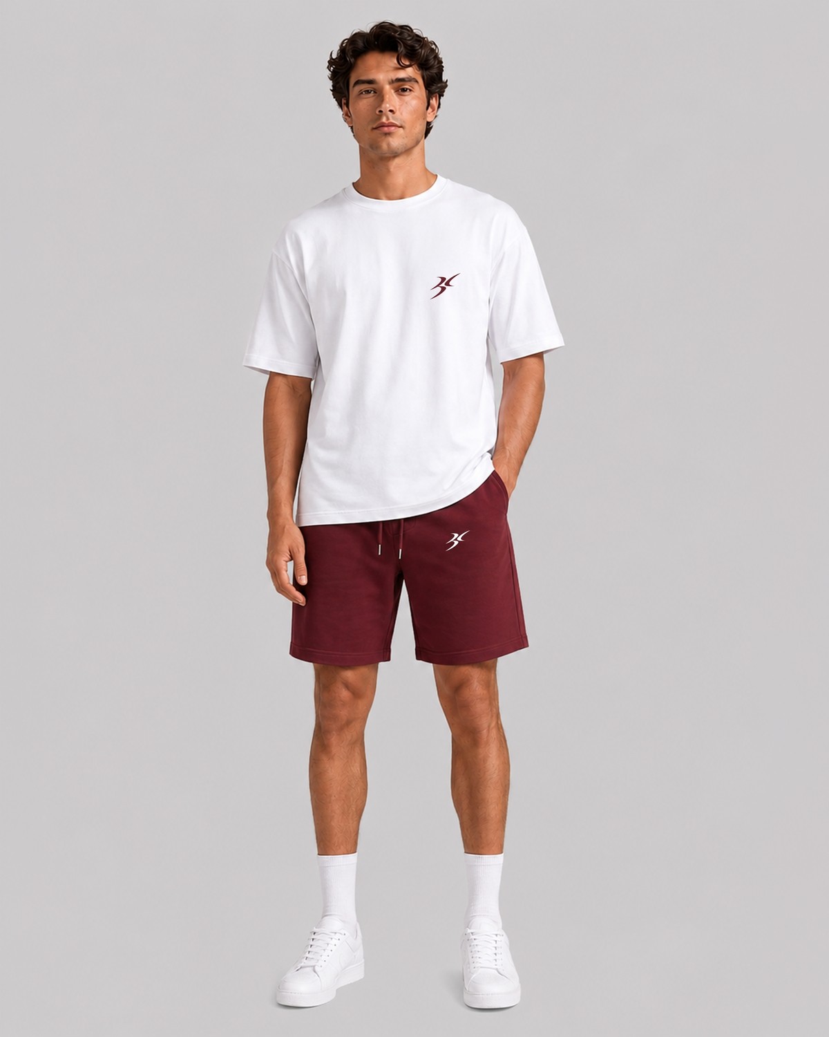 Backlain Mod Style Logo Erkek Oversize 2'li Takım Şort %100 Pamuk Rahat Kalıp görsel 7