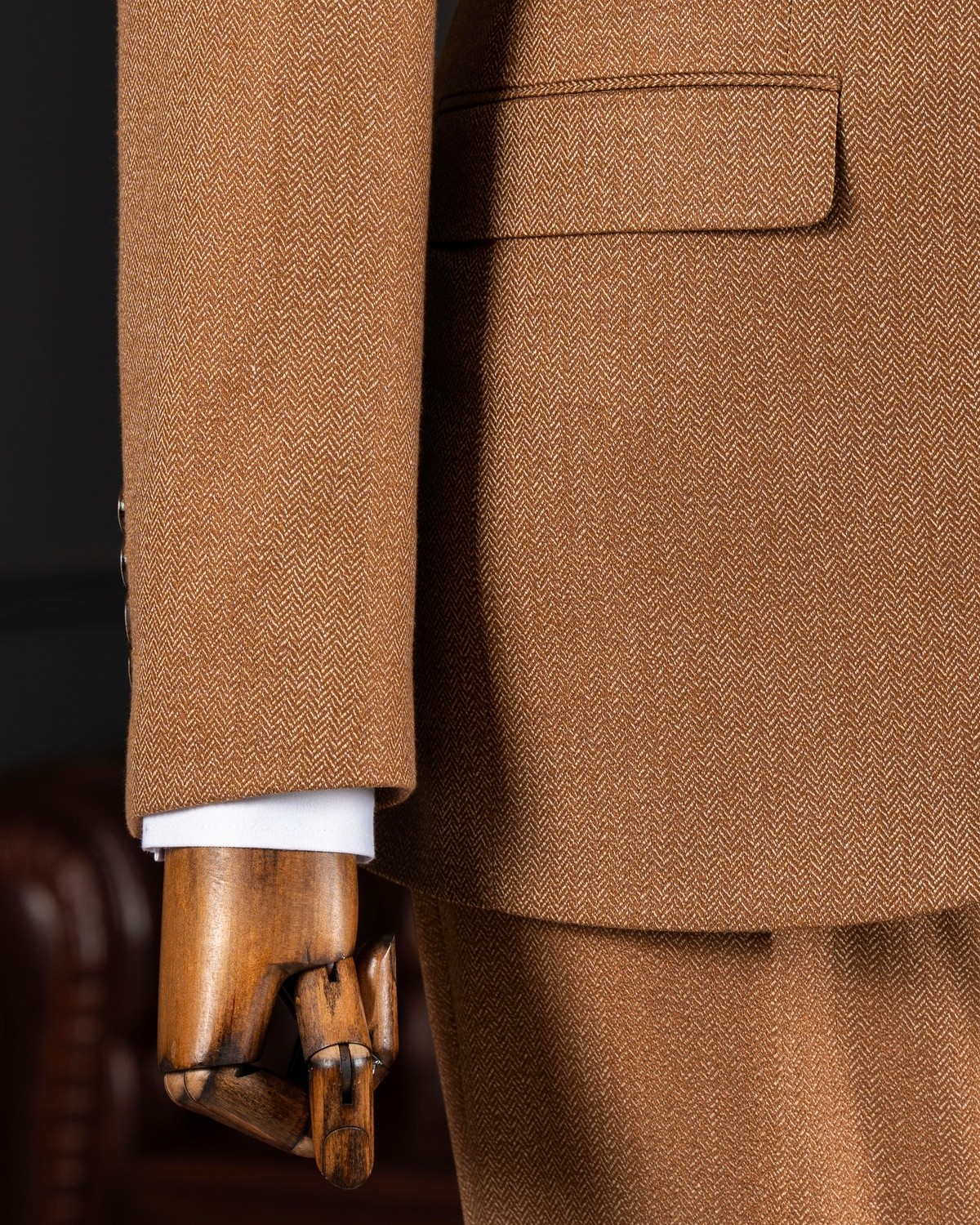 Italyan Stil Ceket Yelek Pantolon Takım Elbise Camel T12864 görsel 2