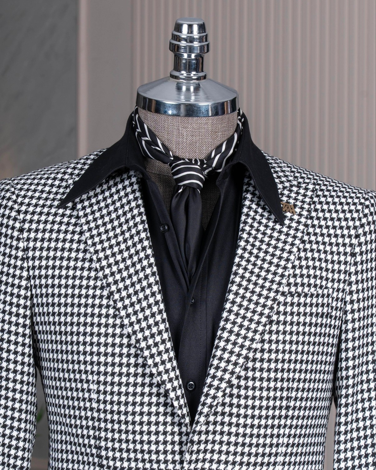 Italyan Stil Slim Fit Kazayağı Desen Kruvaze Erkek Ceket Siyah T13048 görsel 2