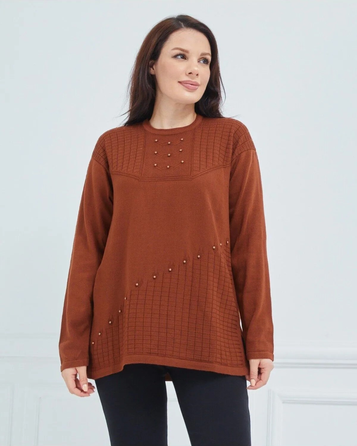 Fresh Moda Kadın Triko Kışlık Orta Yaş Anne Bluz Kazak görsel 6