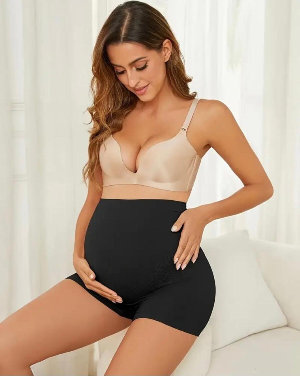 Fit Women Yüksek Bel Toparlayıcı Hamile Şort 2005-BEYAZ 100% Pamuk Yazlık Rahat Tasarım görsel 7